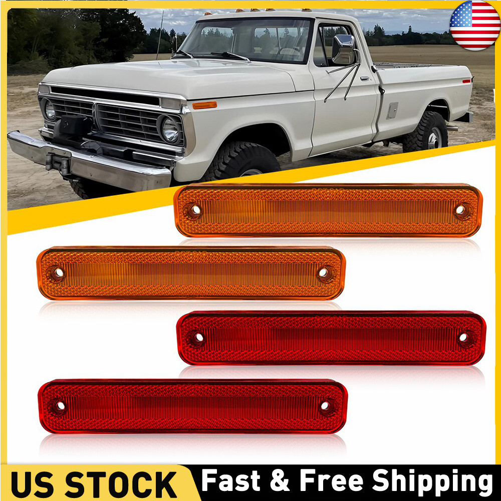 LED Amber Front & Rear Side Marker Lights For 1973-1979 Ford F100 F150 F250 F350