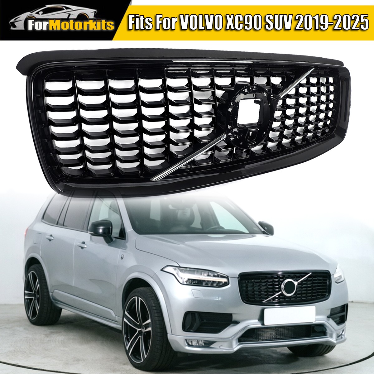 For 2019-2025 XC90 SUV 32365199 R-DESIGN Style Silver Trim Front Radiator Grille