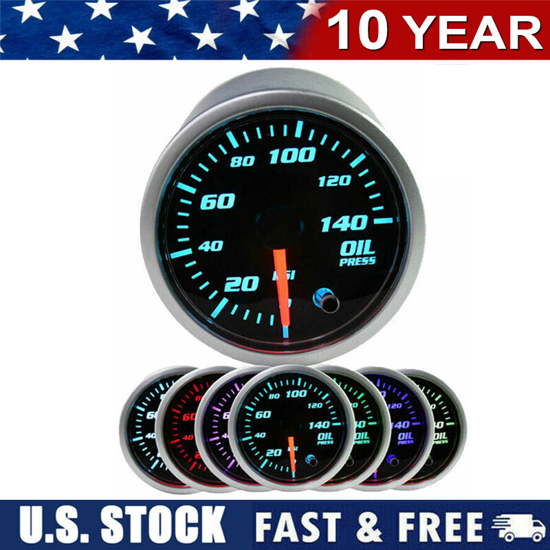 NEW 52mm Black 7 Color Electronic Oil Press Pressure PSI Gauge Meter