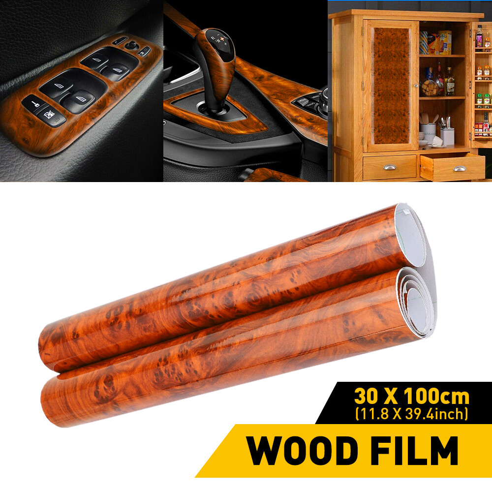 Car Interior Wood Grain Textured Glossy Vinyl Wrap Sticker Decal Sheet Film DIY
