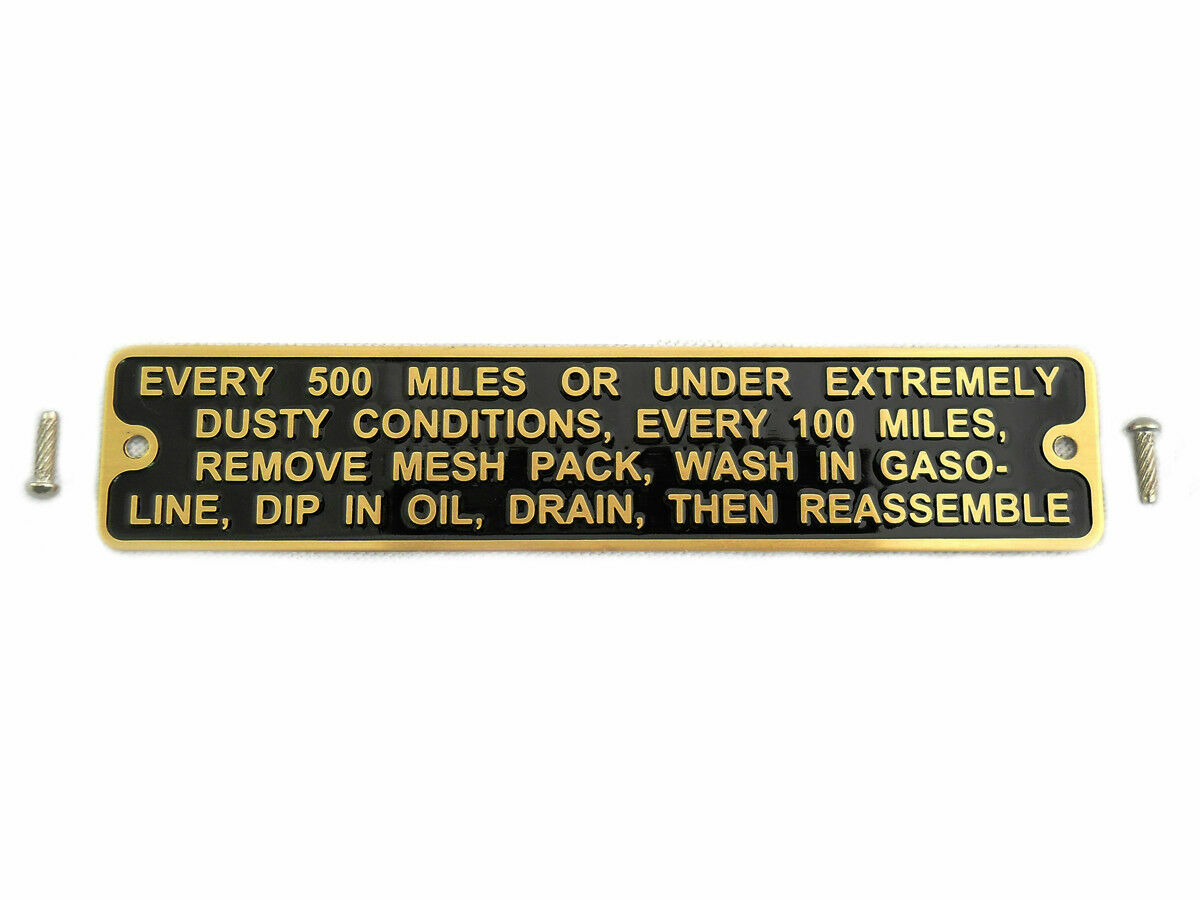 Linkert Brass Air Cleaner Instruction Tag Harley V-Twin 1941-65 FL / 41-52 WL Linkert Brass Air Cleaner Instruction Tag Harley V-Twin 1941-65 FL / 41-52 WL