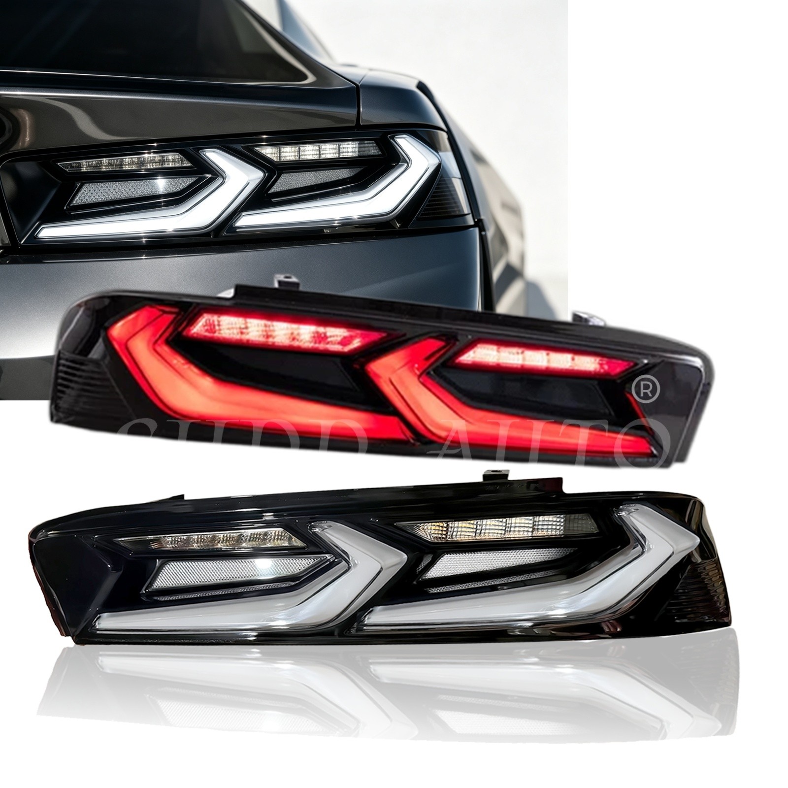 Pair Full LED Tail Lights For 2016-2018 Chevrolet Camaro w/ Sequential Lamp