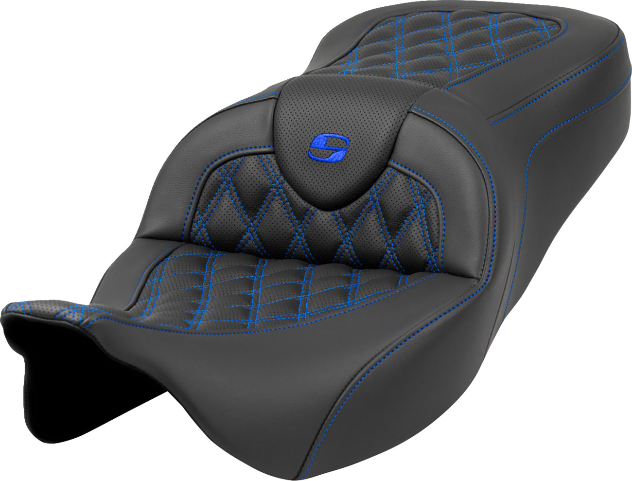 Saddlemen Roadsofa Blue Lattice Stitch Gelcore Seat for 2008-2024 Harley Touring
