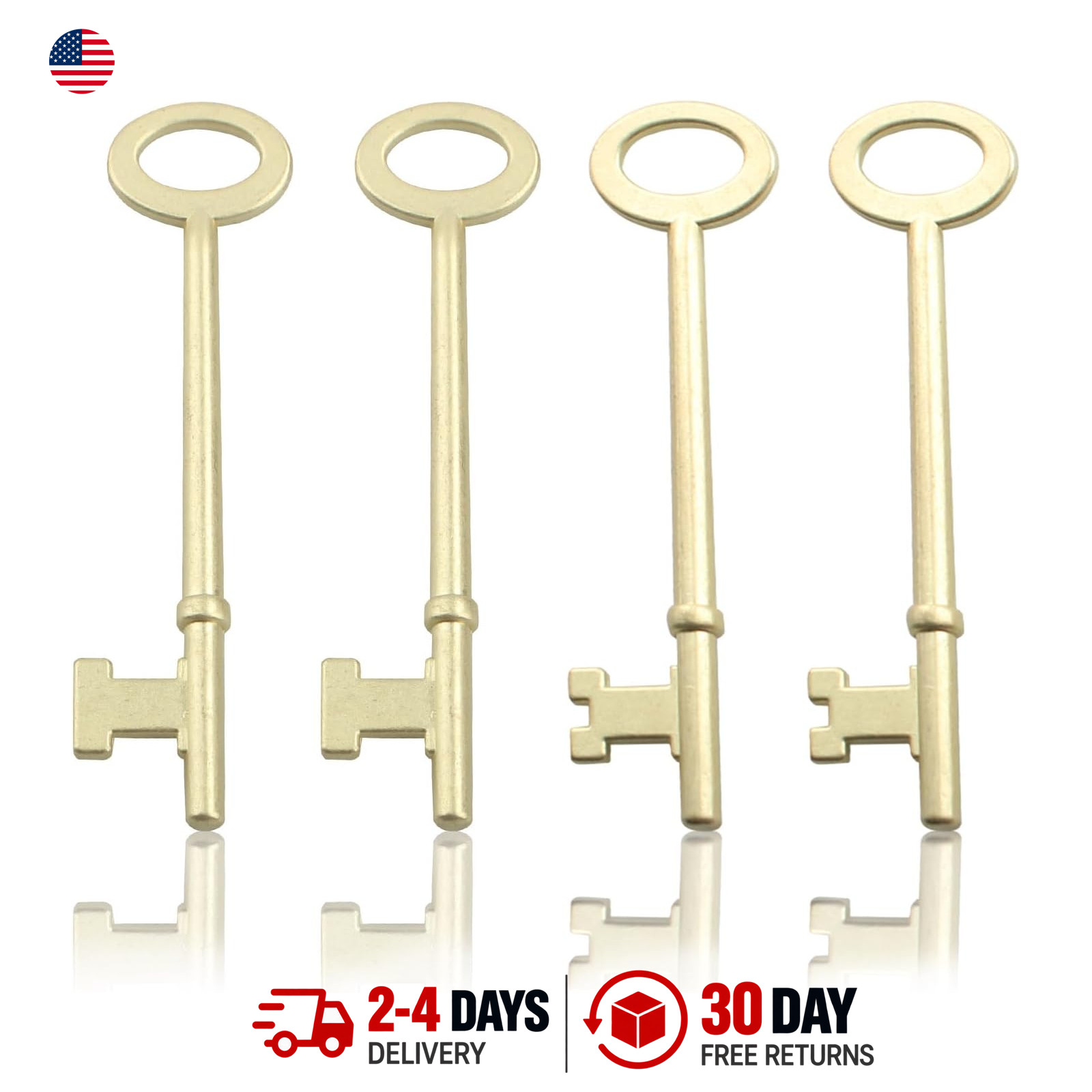 Skeleton Key Set Universal Brass-Colored Iron for Antique Furniture Old Doors
