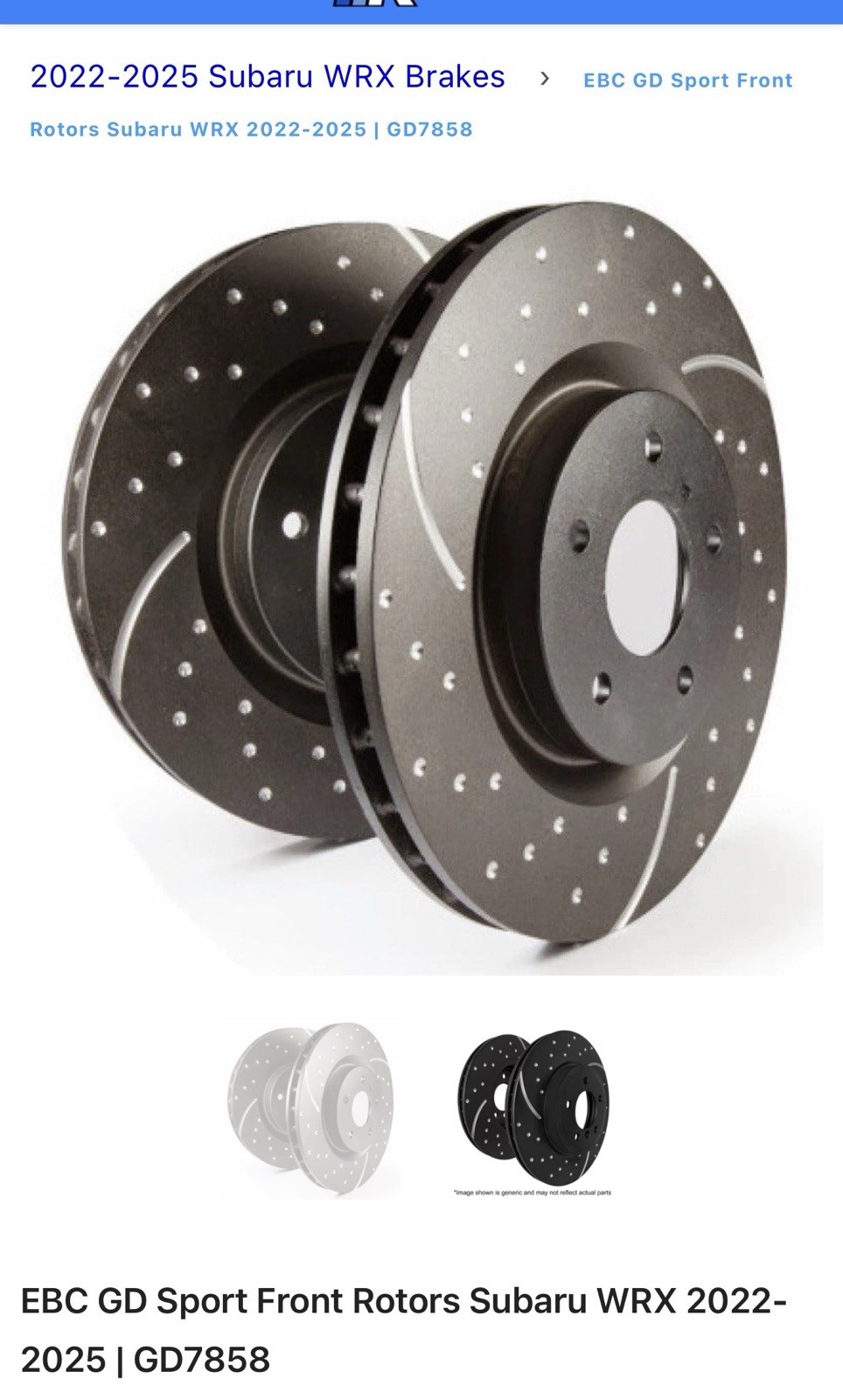 EBC GD7858 GD Sport Dimpled & Slotted Front Brake Rotors for 2022-25 Subaru WRX