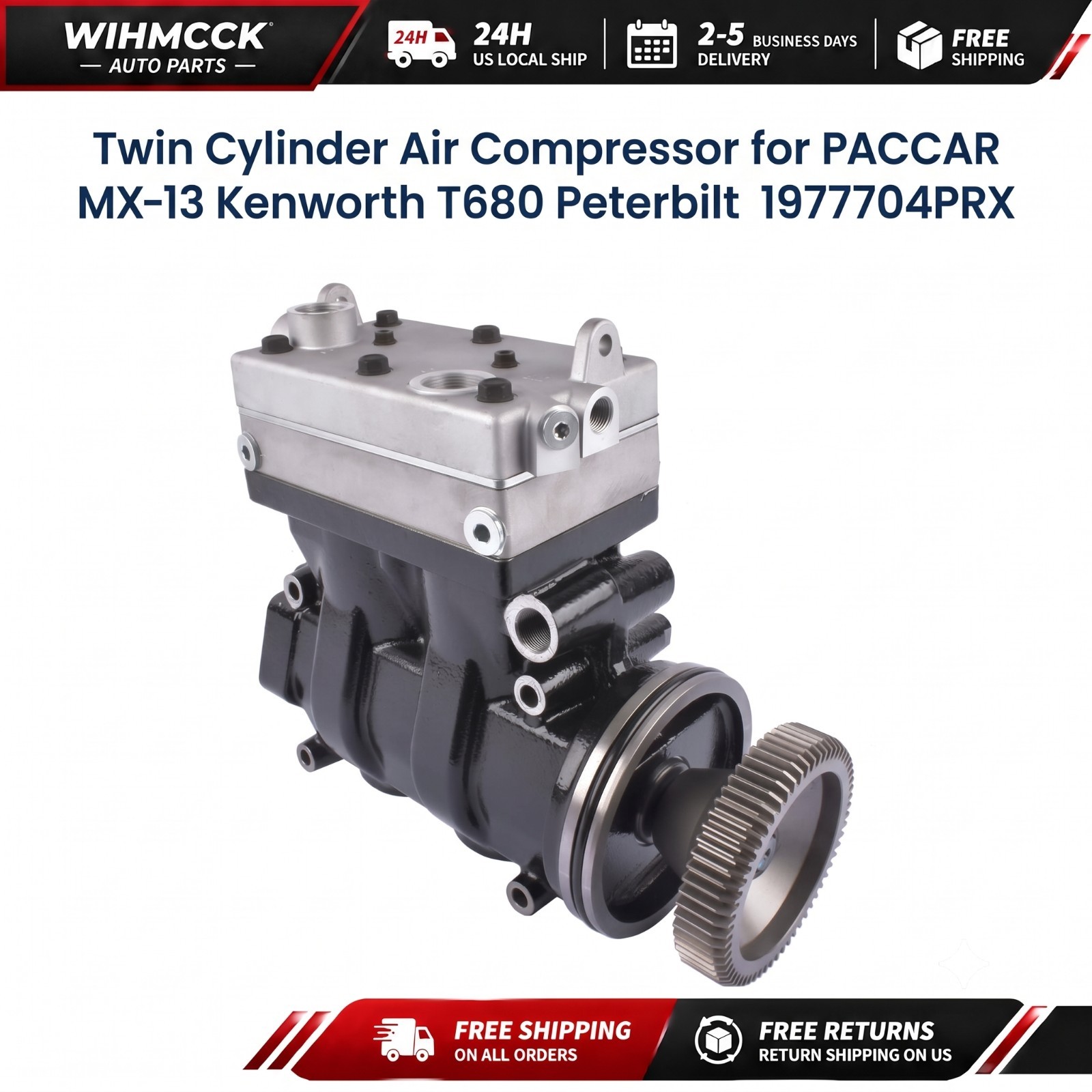 Twin Cylinder Air Compressor for PACCAR MX-13 Kenworth T680 Peterbilt 1977704PRX