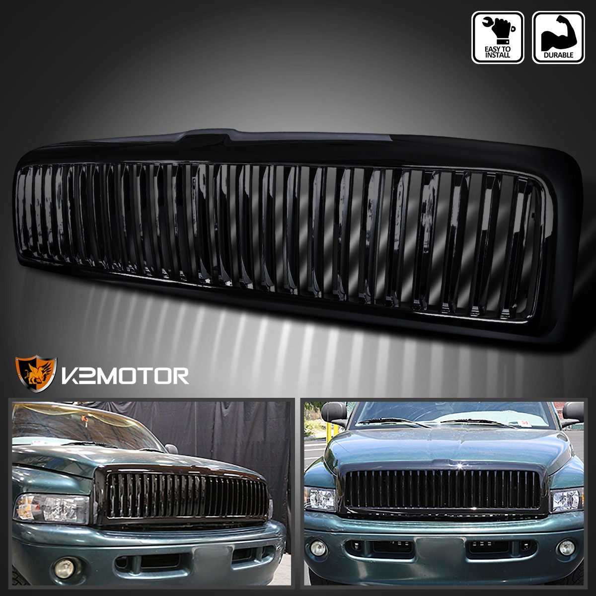 Fits 1994-2001 Dodge Ram 1500 2500 3500 Black Front Bumper Hood Grille Assembly Fits 1994-2001 Dodge Ram 1500 2500 3500 Black Front Bumper Hood Grille Assembly