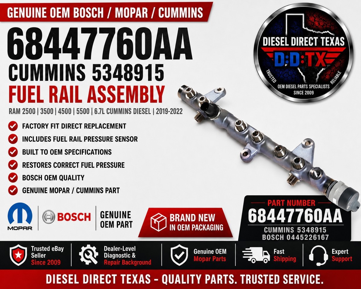 NEW OEM Bosch Mopar 68447760AA Cummins 5348915 Fuel Rail 19-22 Ram 6.7 Cummins