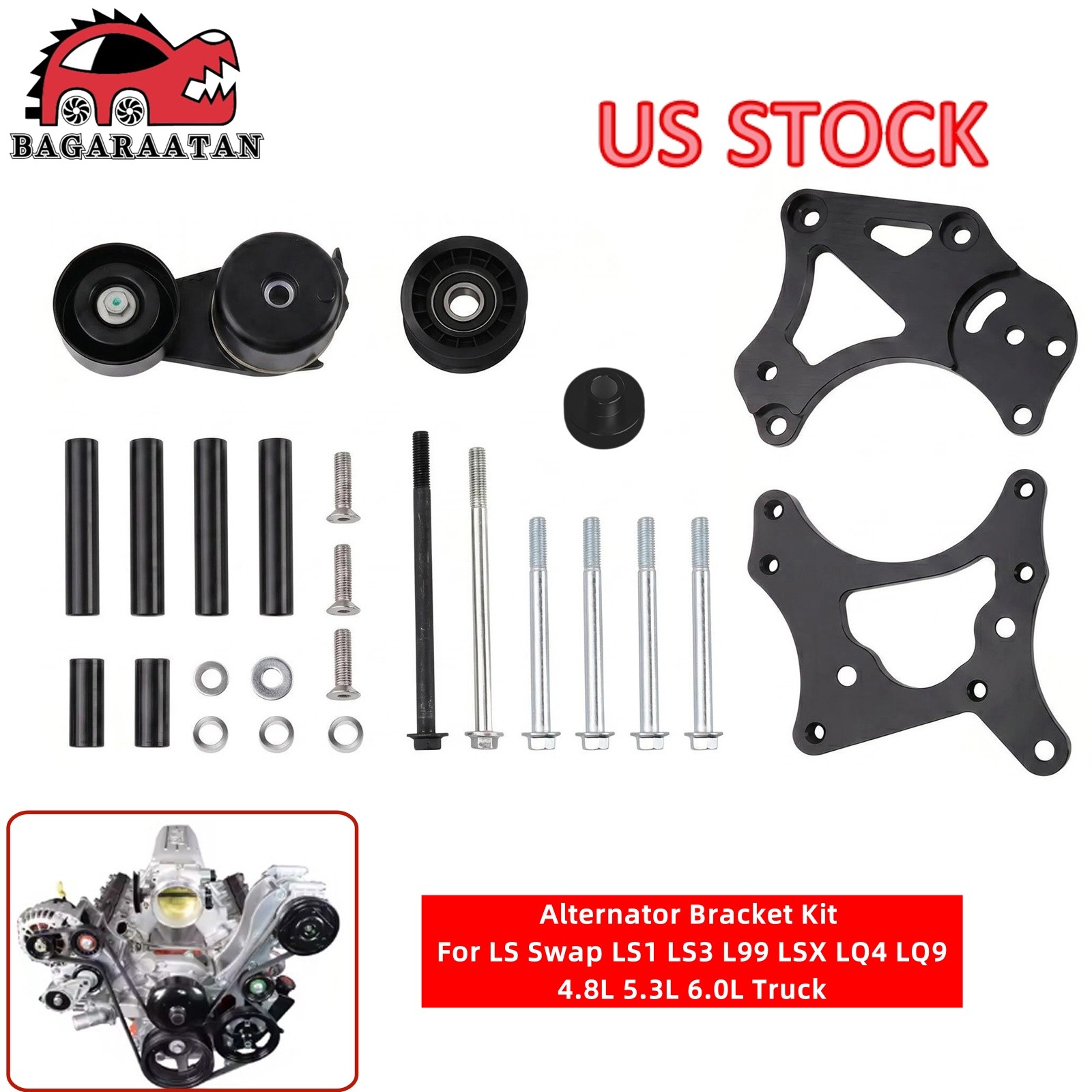 LS Swap Alternator Bracket Kit For LS1 LS3 LSX LQ4 LQ9 4.8L 5.3L 6.0L Aluminum