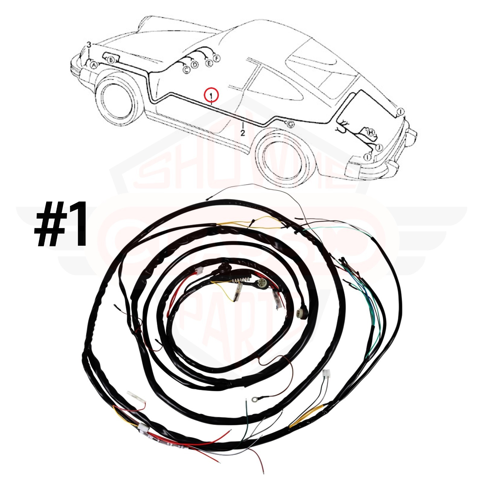 Tunnel Cable Wiring Harness Complete for 1978-1983 Porsche 911 LHD 91161200130