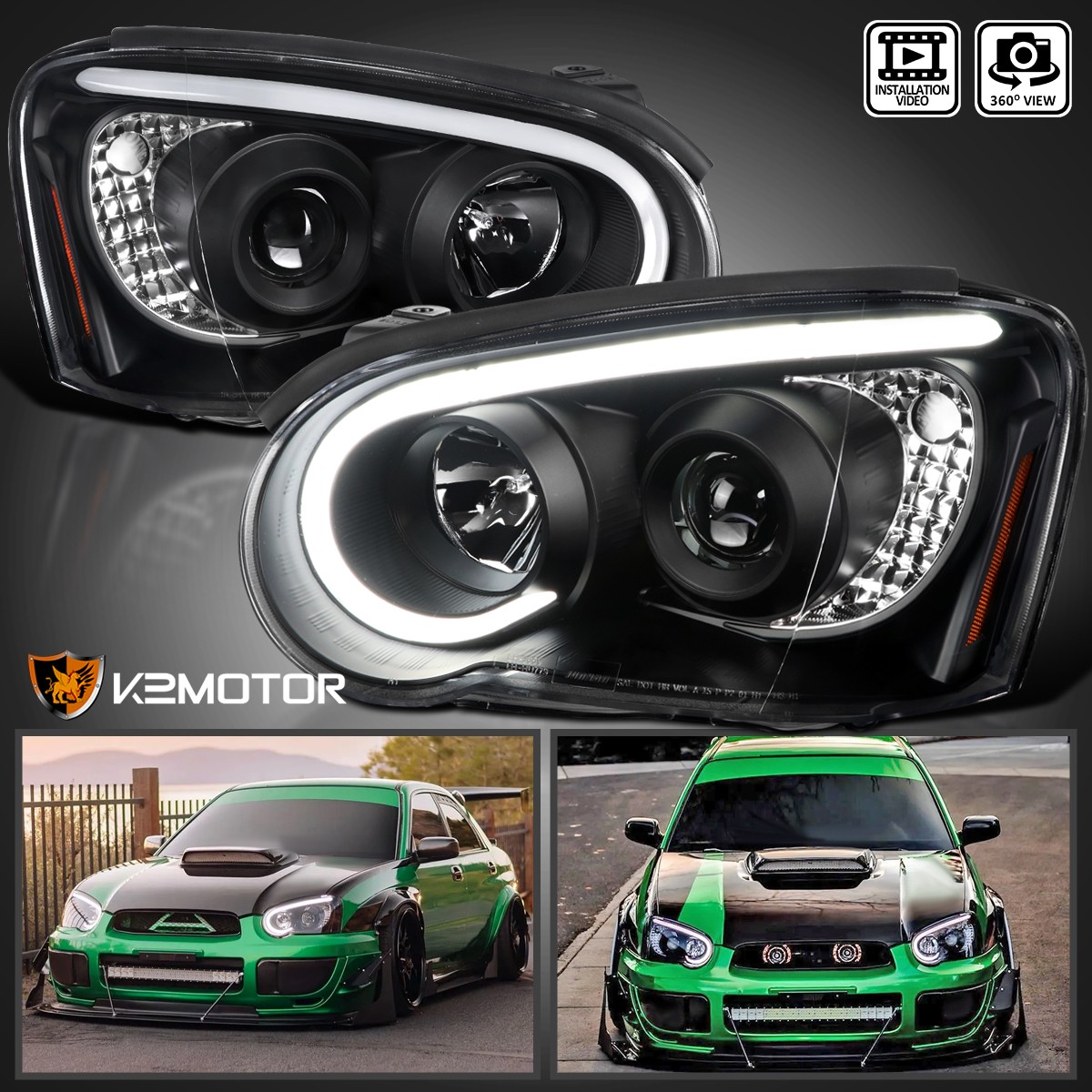 Black Fits 2004-2005 Subaru Impreza RS WRX LED Strip Projector Headlights Lamps Black Fits 2004-2005 Subaru Impreza RS WRX LED Strip Projector Headlights Lamps