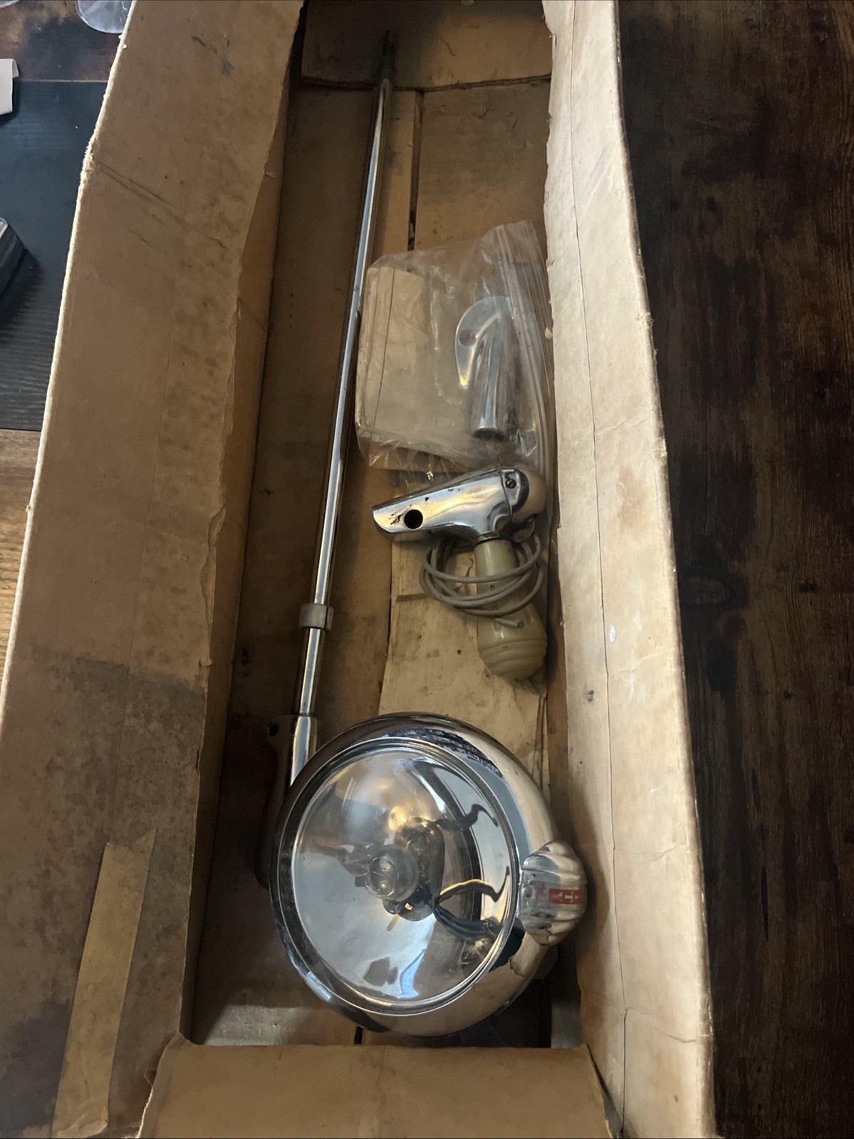 NOS UNITY GM 250 CHEVY SPOTLIGHT  & BRACKET 1950 - 1970 -  BOX