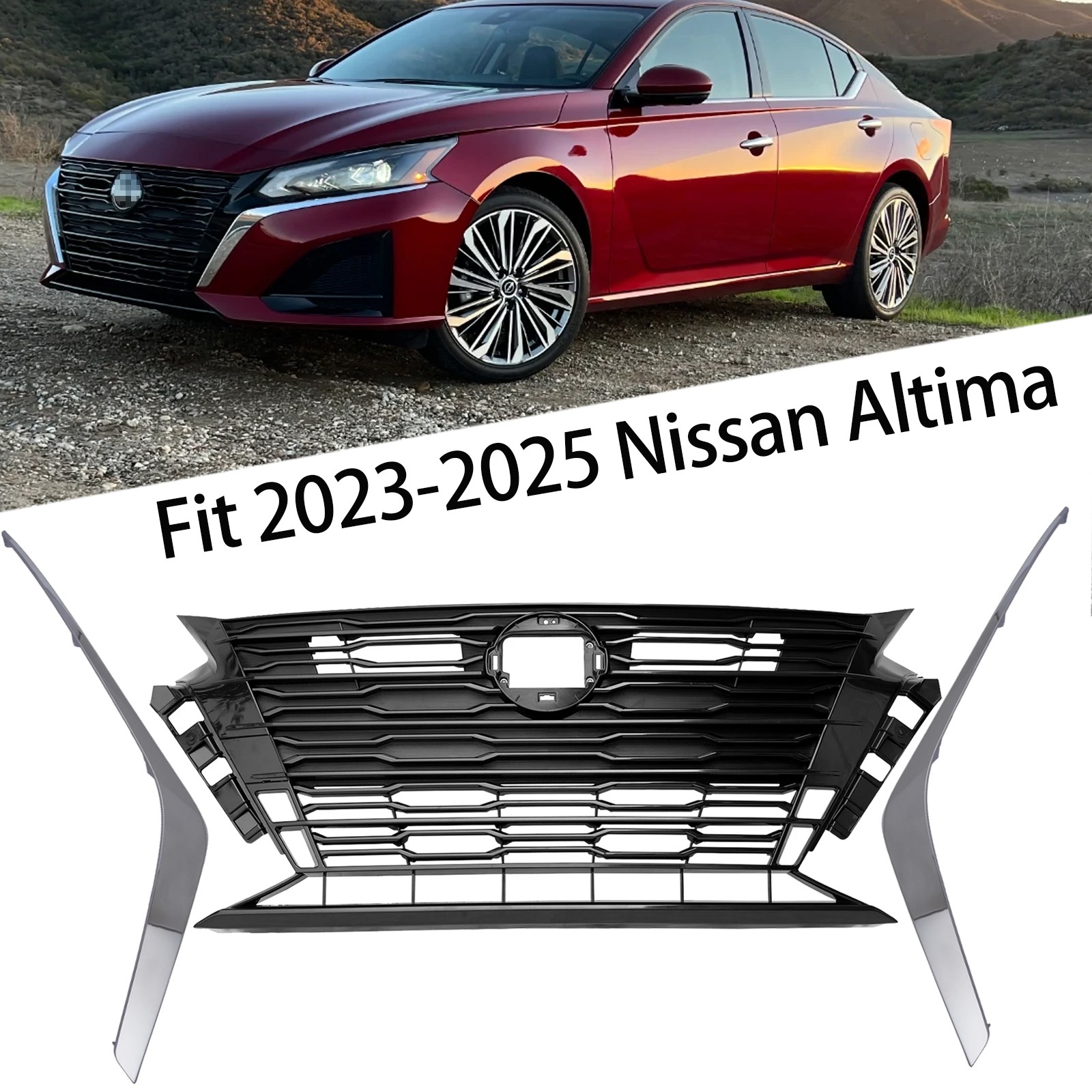 Fit 2023-2025 Nissan Altima SV Front Bumper Upper Grille & Grille Chrome Molding