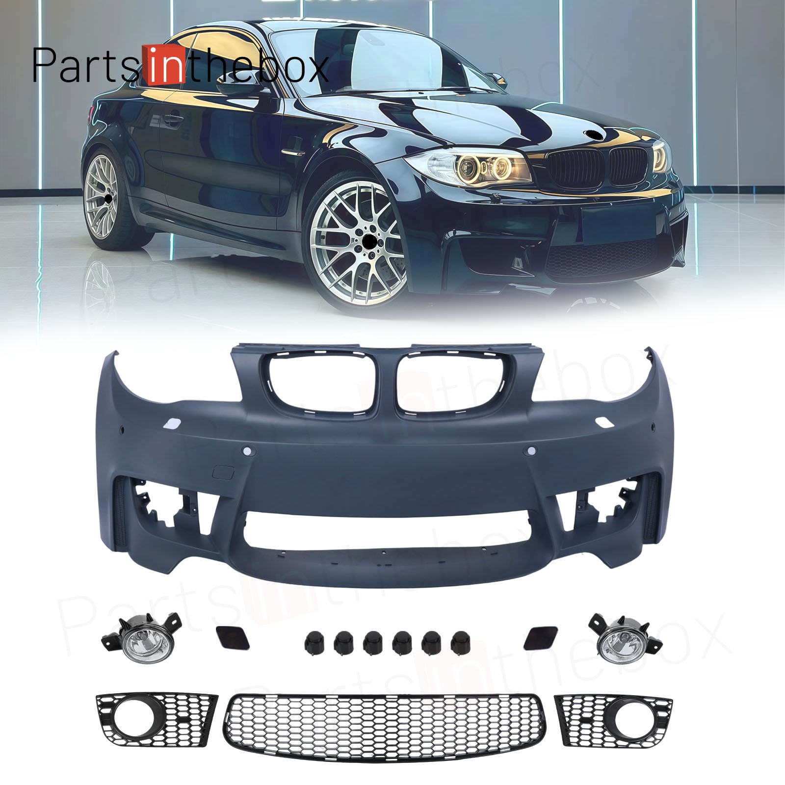 1M Style Front Bumper Fog Lamps Grille For 08-13 BMW E82 E88 1 Series 128i 135i
