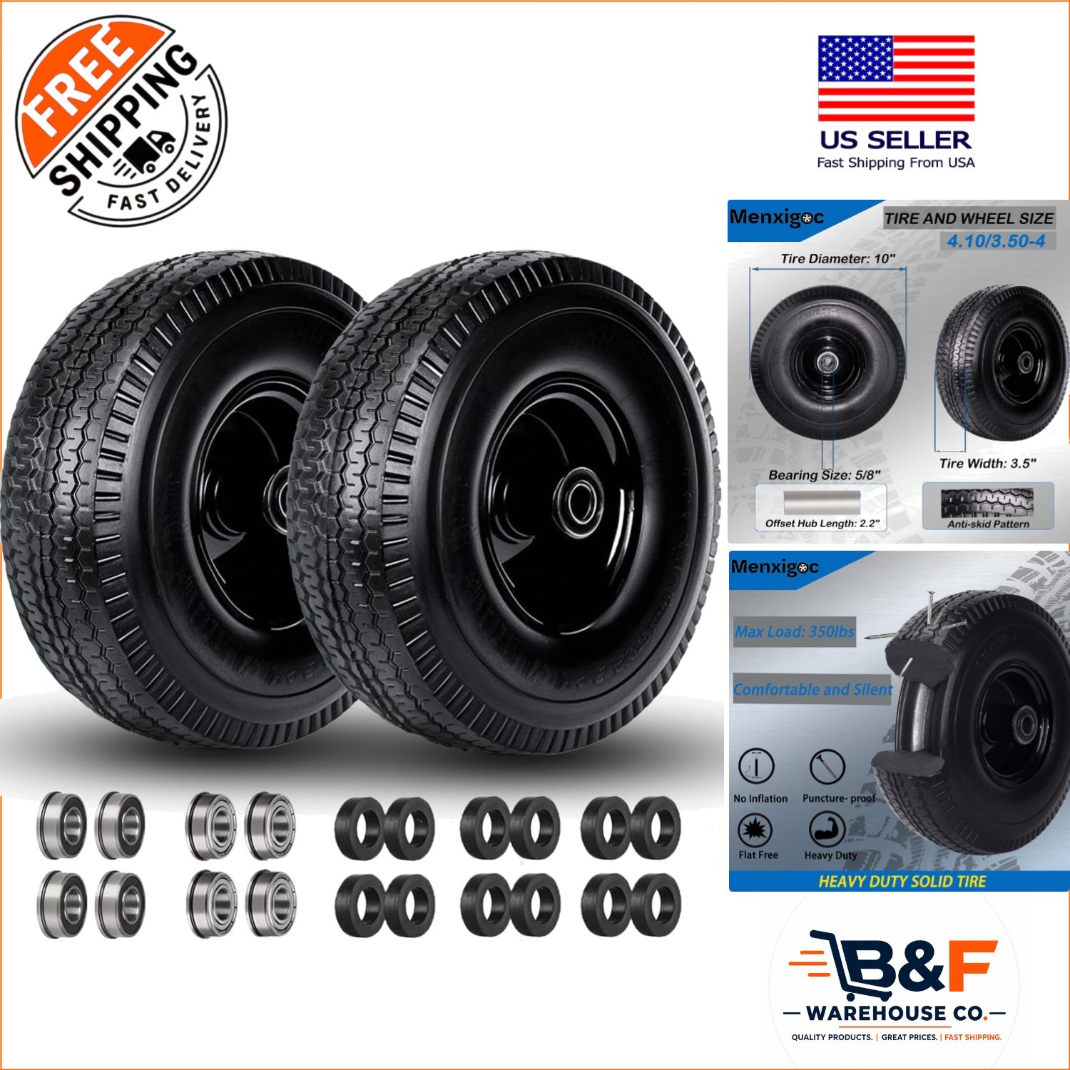 Durable 4.10/3.50-4 Tire & Wheel Set - 10\ Durable 4.10/3.50-4 Tire & Wheel Set - 10\