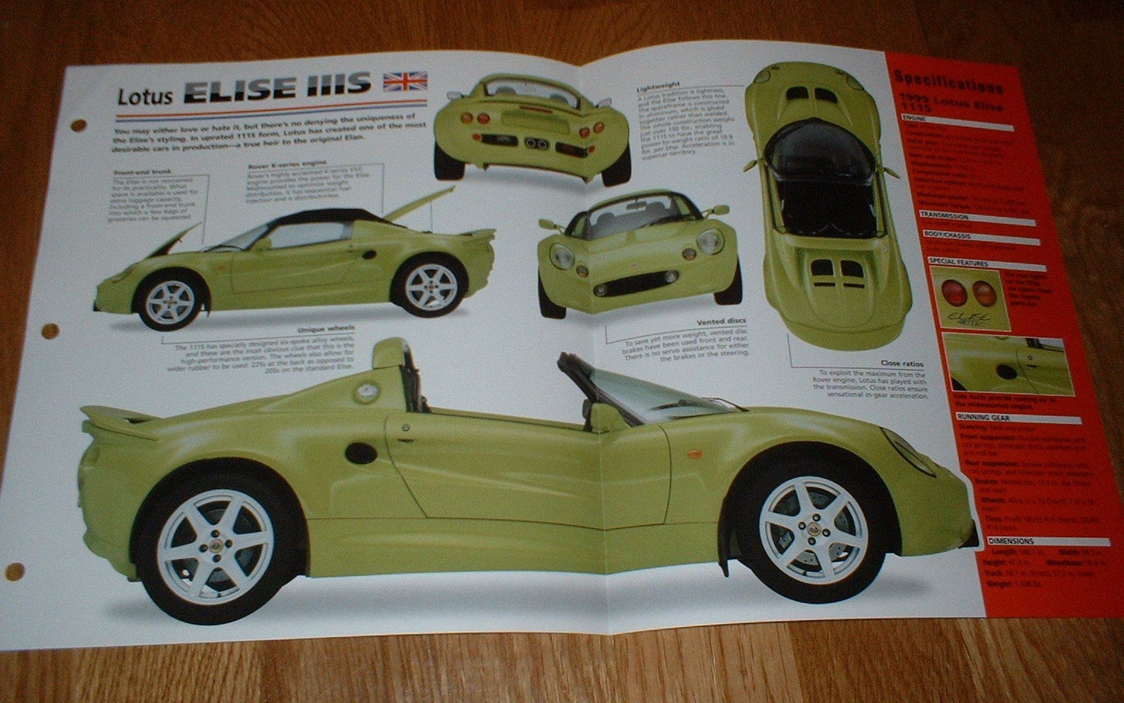 1999 Lotus Elise IIIS Original Imp Brochure Specs Info 99 00 IIIS 111 S 3s