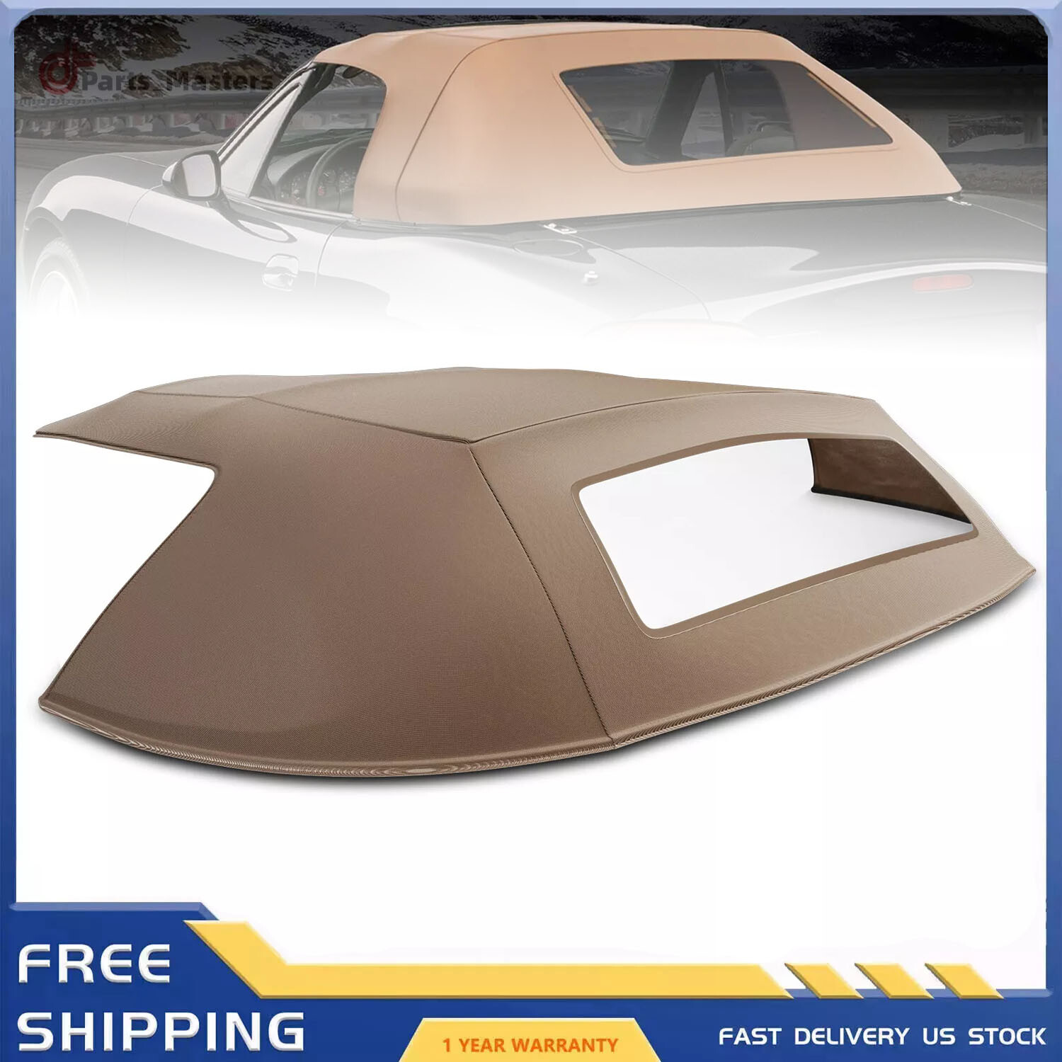 1x Convertible Soft Top with Plastic Window Tan for Chevrolet Corvette 1986-1993
