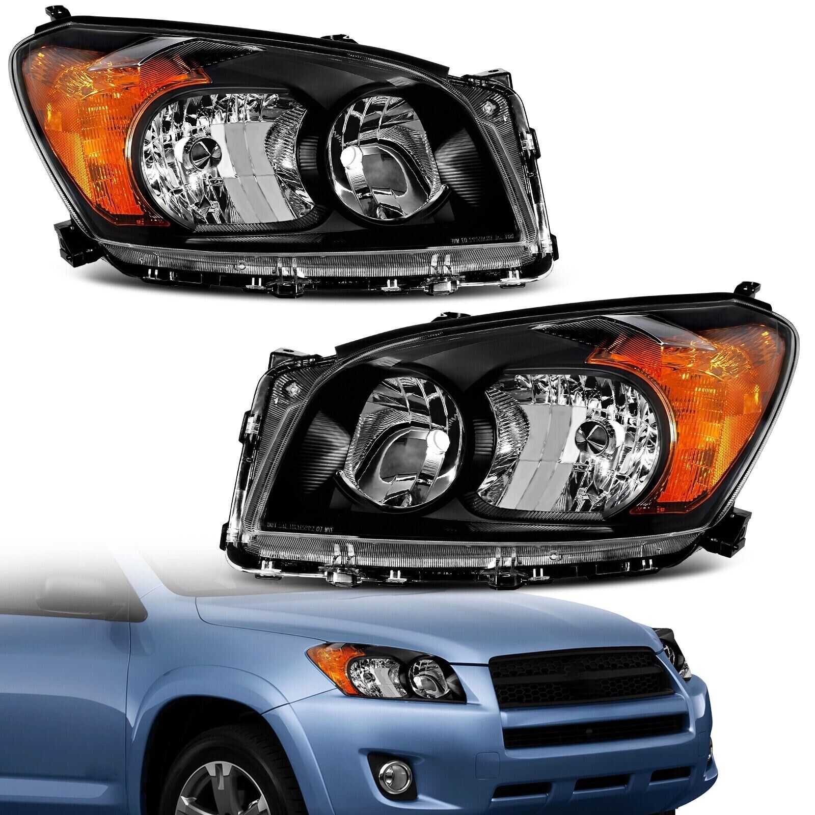 FOR 09-12 TOYOTA RAV4 NEW SET BLACK HOUSING AMBER CORNER HEADLIGHTS HEAD LAMPS