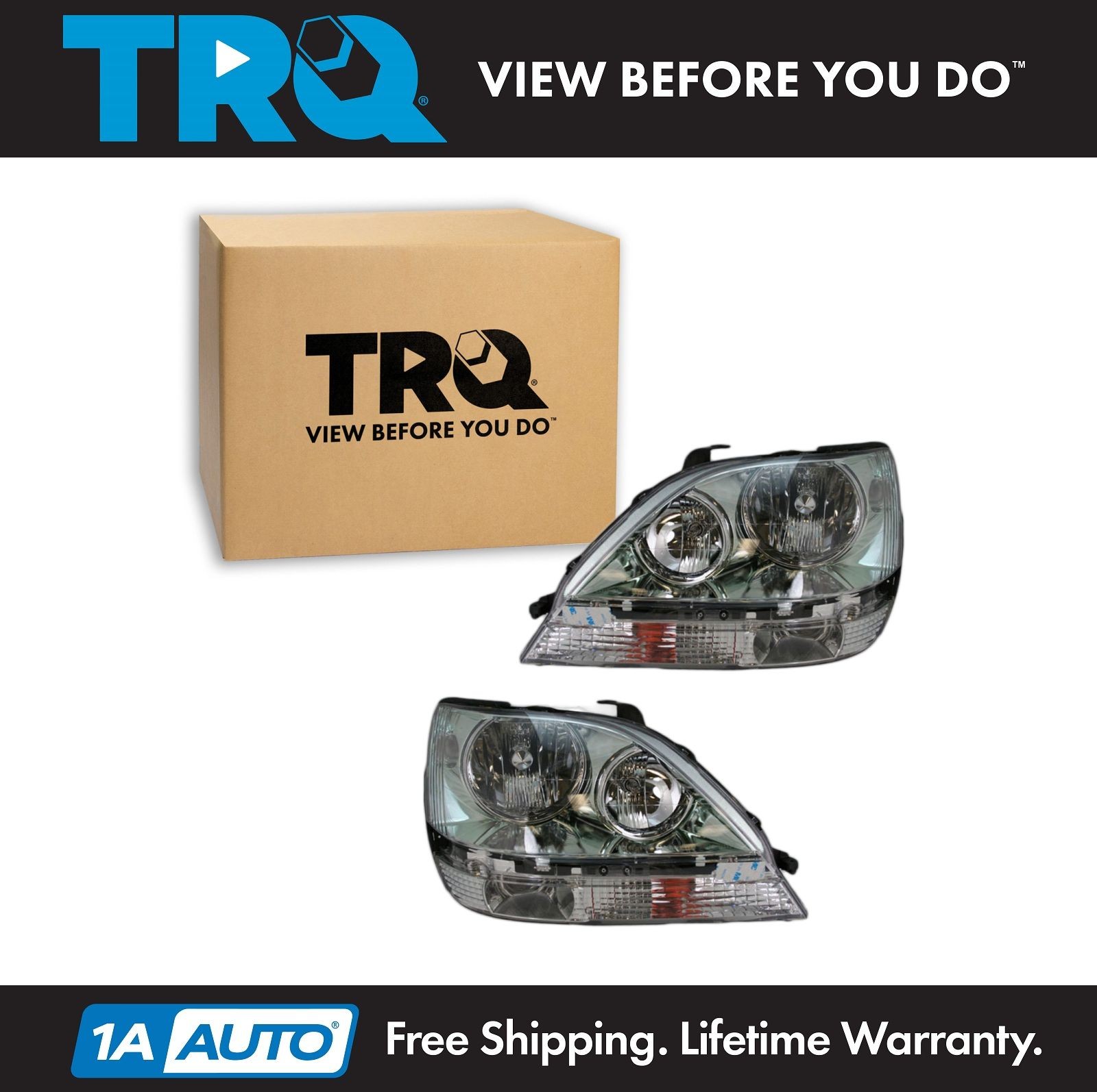 TRQ Headlight Assembly Pair LH RH 2pc for 2001-2003 Lexus RX300 LX2502104