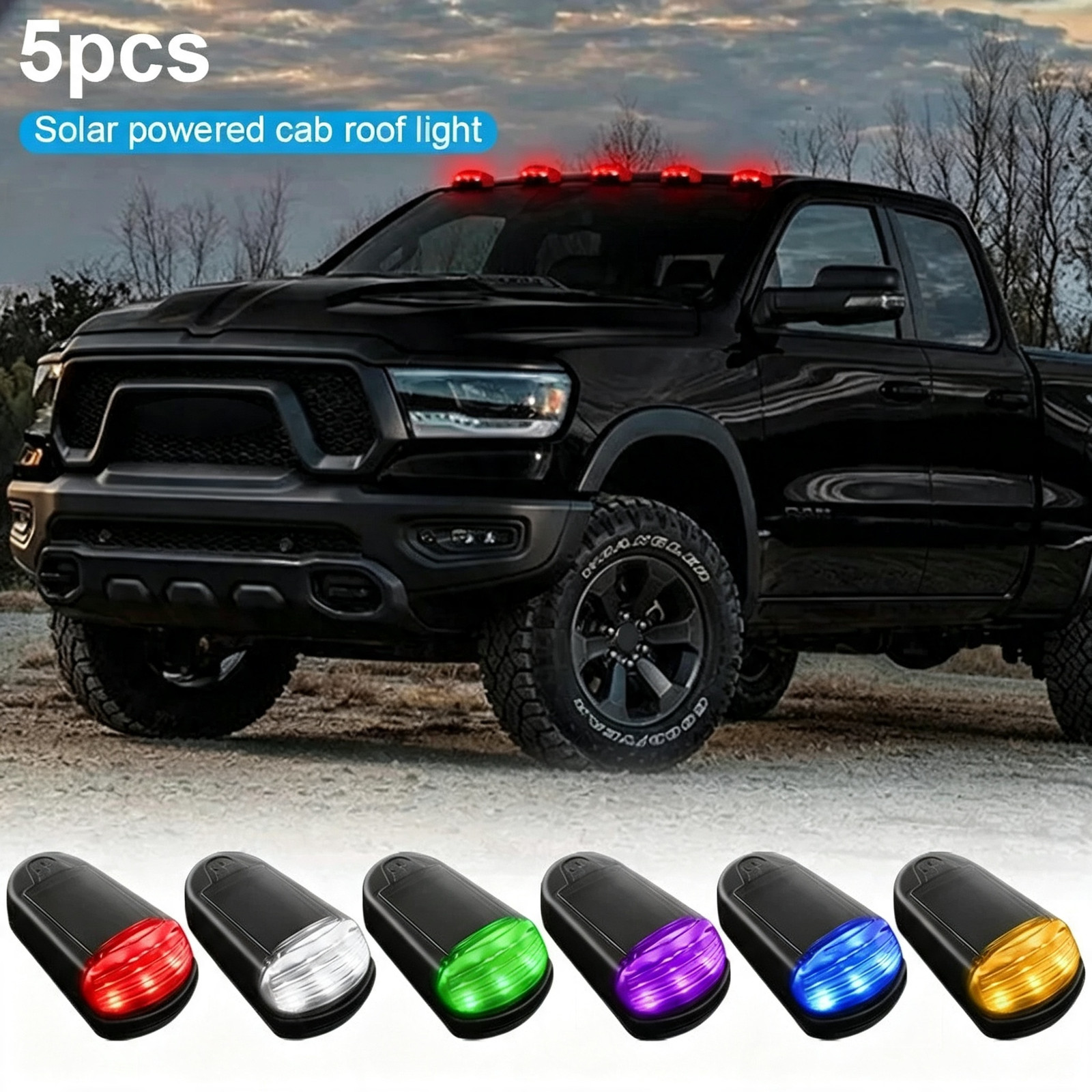 5x Solar Powered LED Cab Roof Marker Running Lights For Trucks SUV