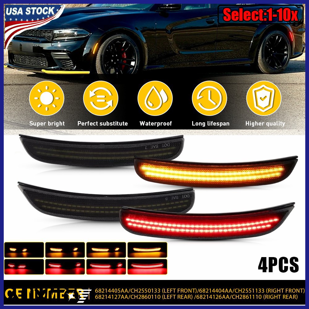 1-10x Amber Red Sequential Scan LED Side Marker Lamp For Dodge Charger 2015-2023