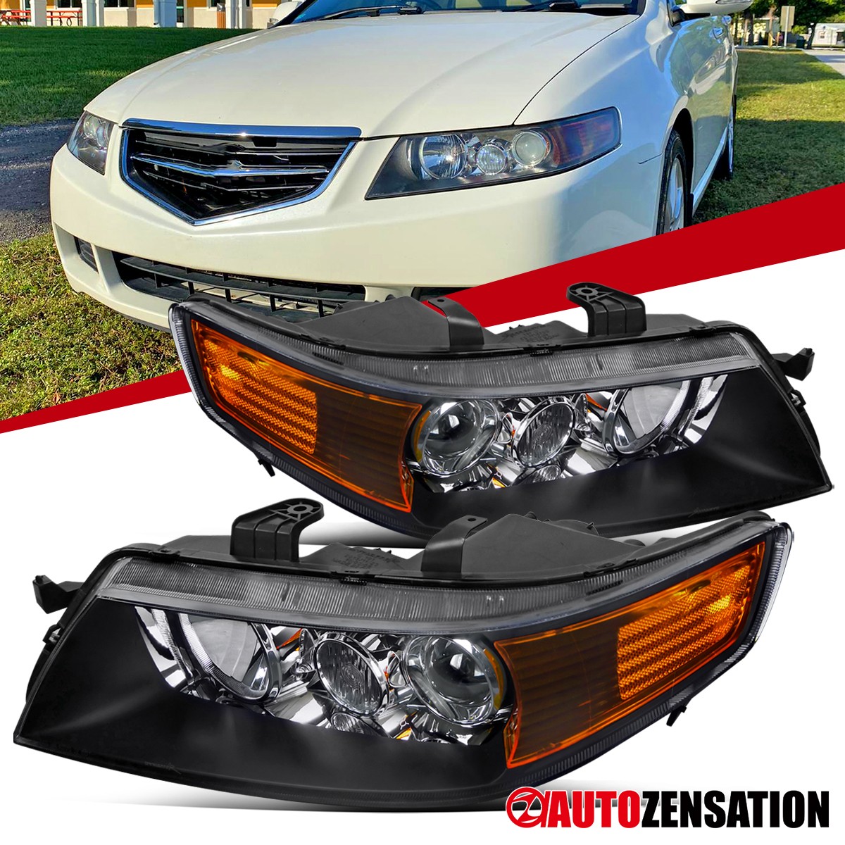 Fit 2004-2005 Acura TSX Black HID Projector Headlights Lamps Left+Right 04-05 Fit 2004-2005 Acura TSX Black HID Projector Headlights Lamps Left+Right 04-05