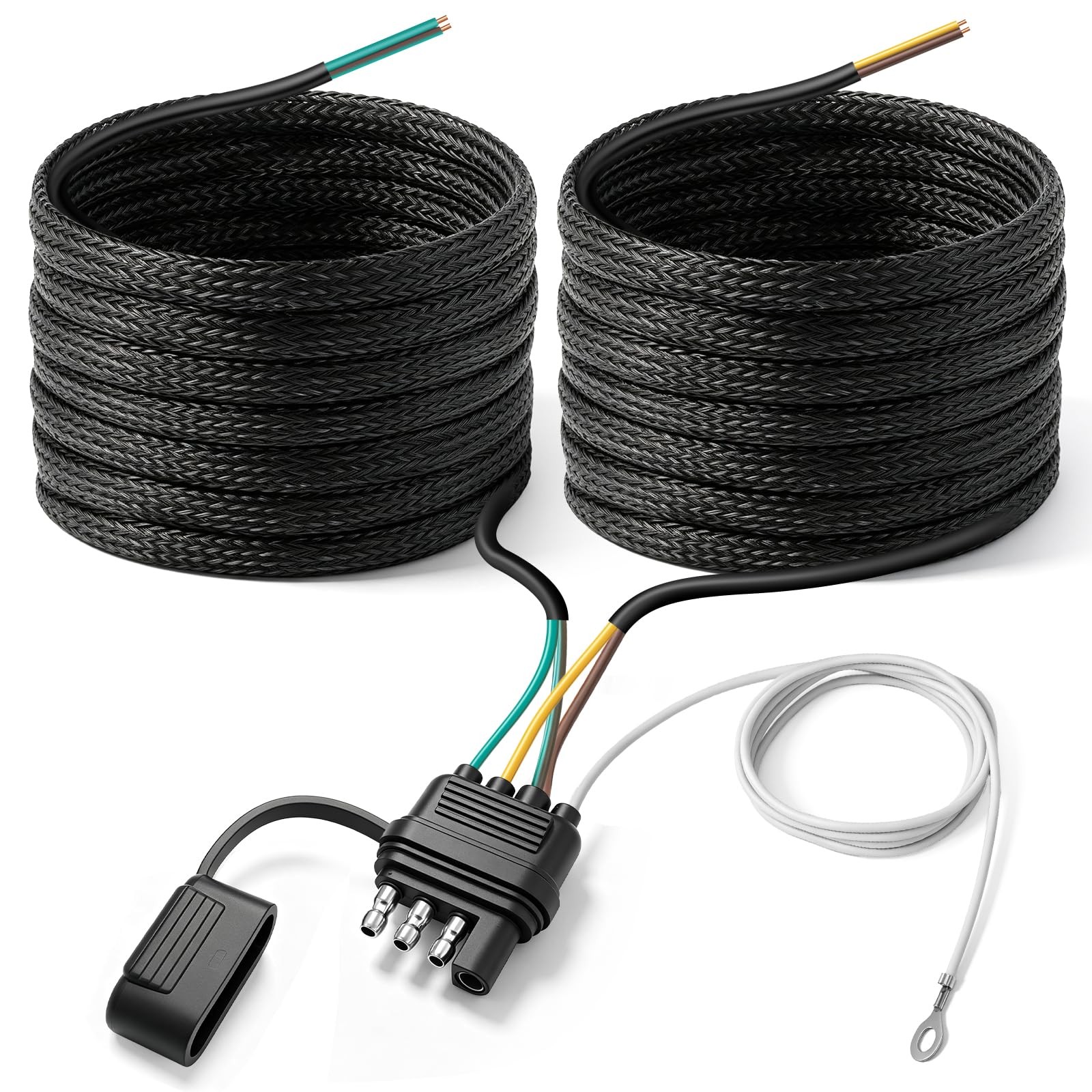 25Ft 4 Pin Trailer Wiring Harness Kit Waterproof 4-Way Flat Wire Extension Plug