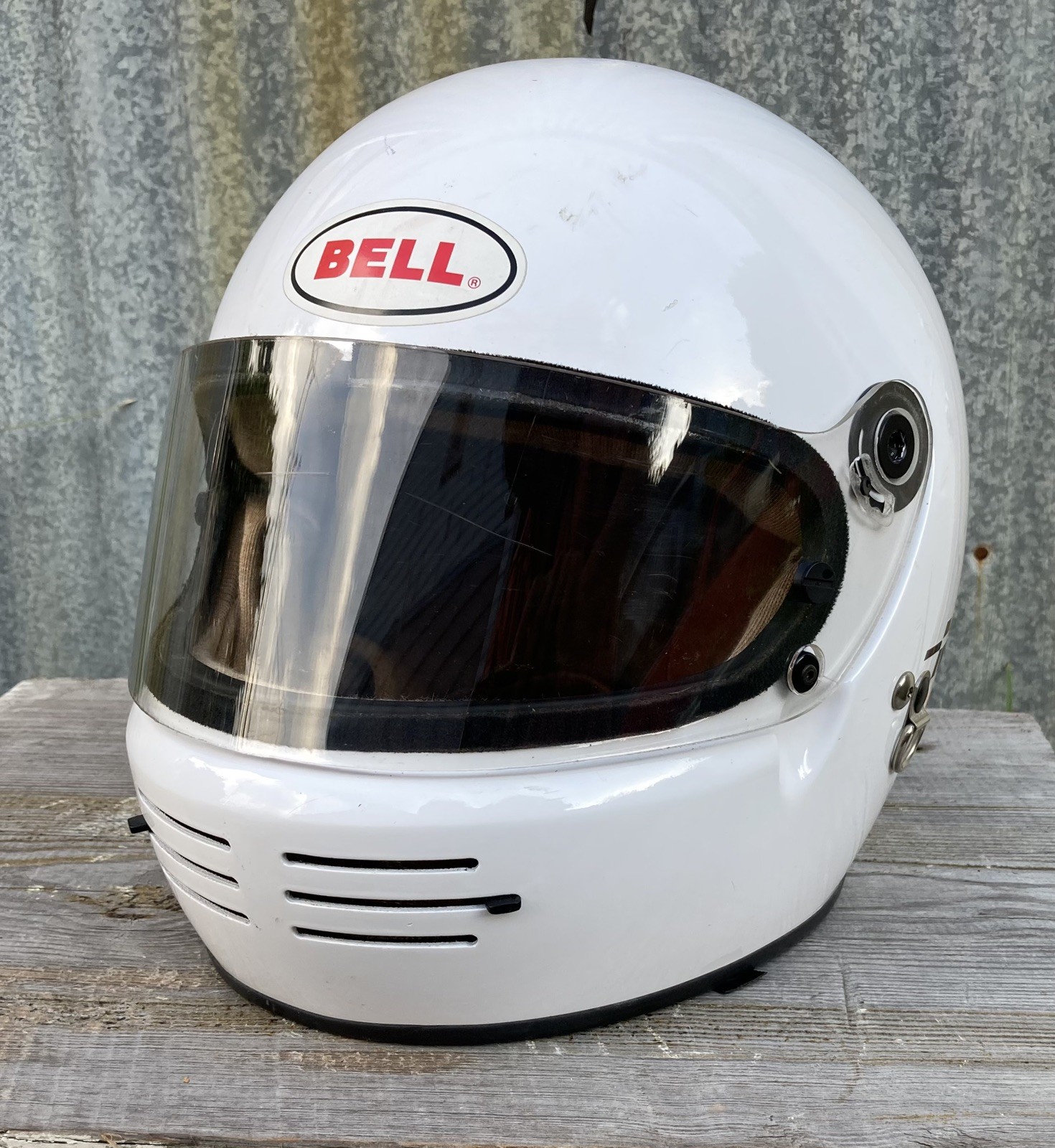 Vintage BELL M2 Pro Auto Racing Helmet Full Face White Snell 7 5/8