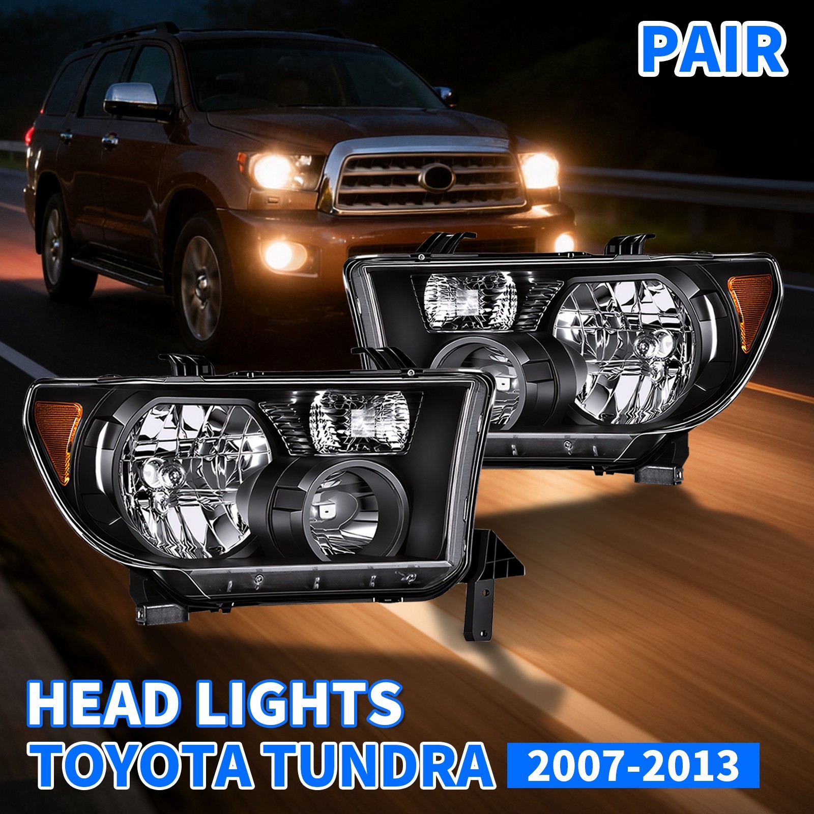LH+RH Headlight Set with Level Adjuster Pair Fit 2007-2013 Toyota Tundra Limited