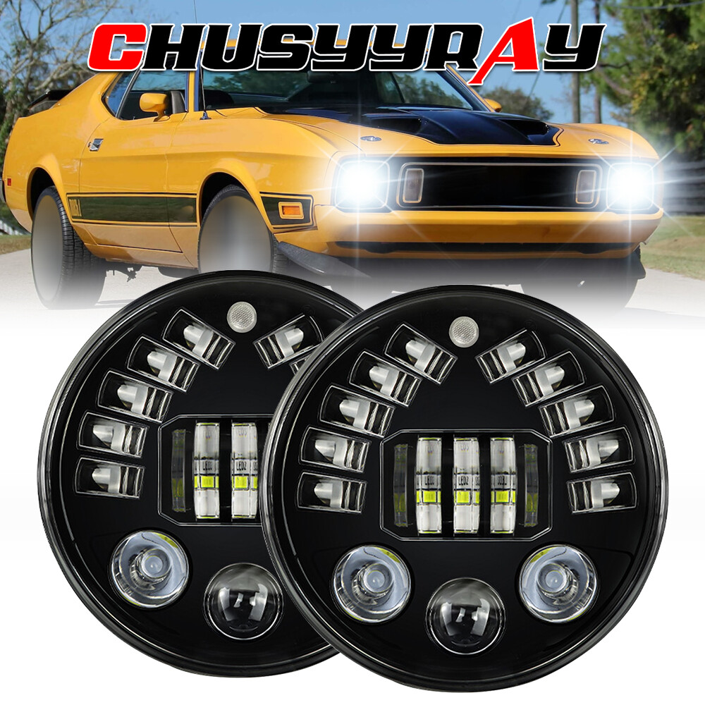 Pair Fit 1965 -1972 1973 Ford Mustang 7 Inch Round Led Headlights Hi/Low Beam