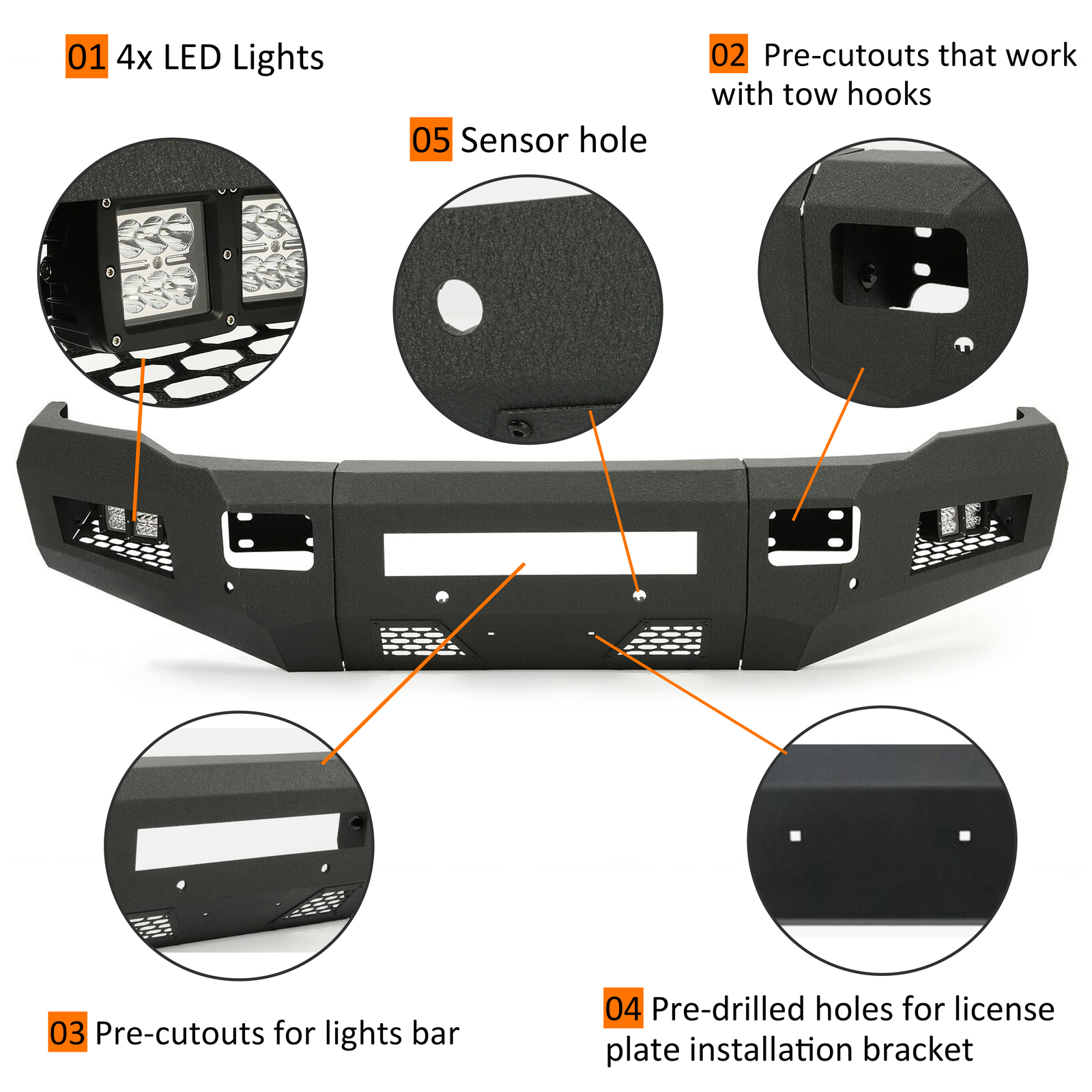 Front & Rear Bumper w/ LED Lights & Sensor Holes For Ram 2500 3500 2010-2024 18