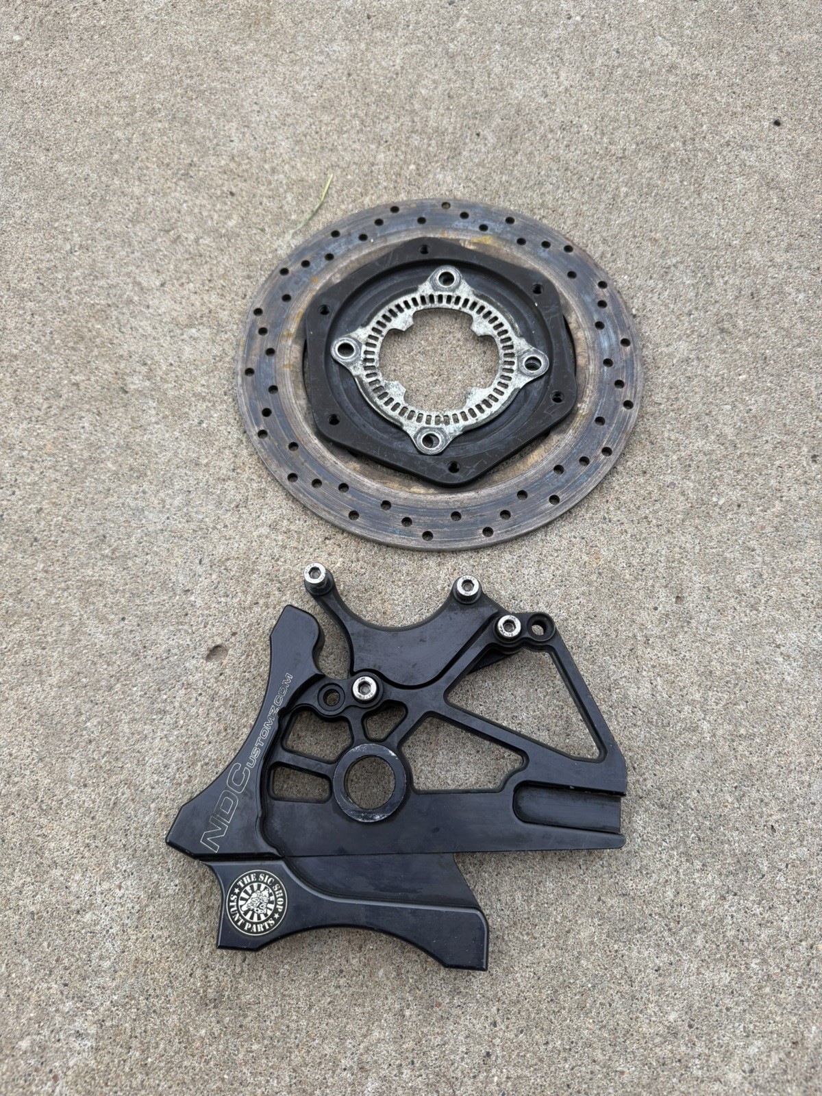 2003-2004 Kawasaki ZX6R 636 NDC Handbrake Bracket and Rotor with Hub Adapter 2003-2004 Kawasaki ZX6R 636 NDC Handbrake Bracket and Rotor with Hub Adapter