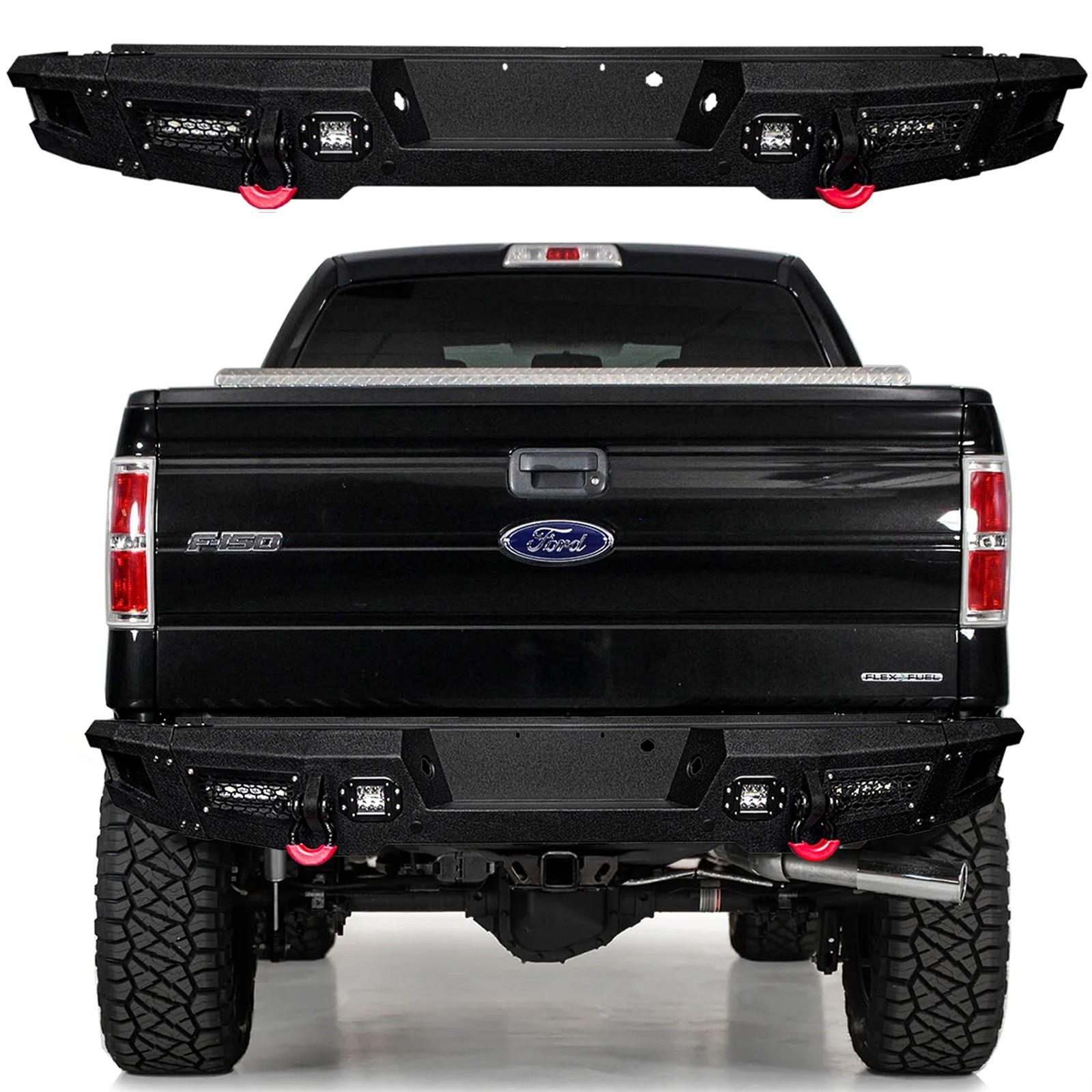 Vijay For 2009-2014 12th Gen Ford F150 New Rear Bumper with D-Rings and Lights