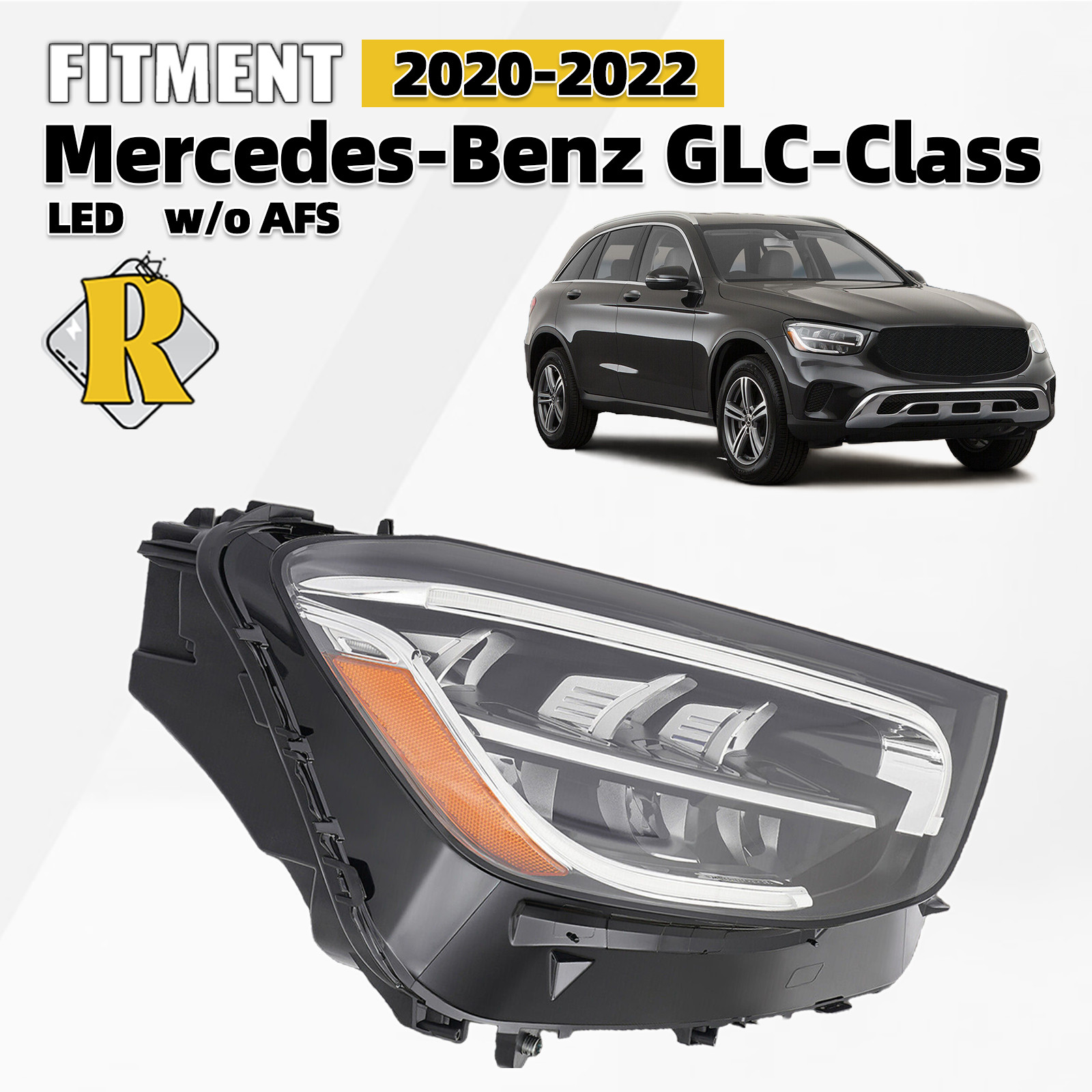 For 2020-2022 Mercedes-Benz GLC-Class X253 LED Headlight Non-AFS Right Passenger