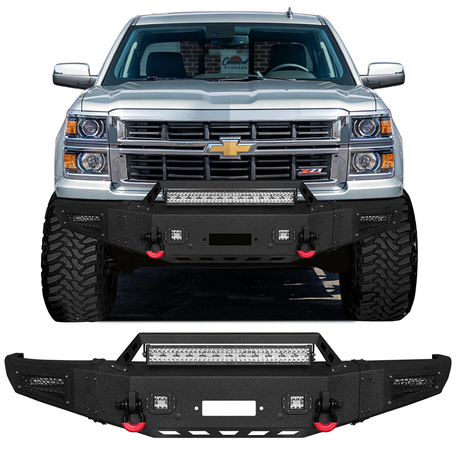 For 2014-2015 Chevy Silverado 1500 Steel Front Bumper w/Winch Plate & LED Lights
