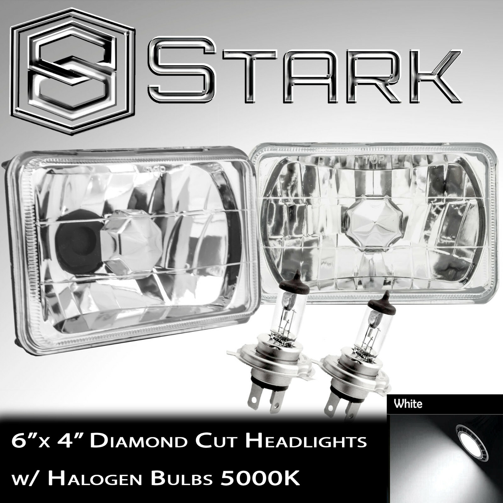H4651 H4652 H4666 H4656 Head Light Glass Housing Diamond Lamp Chrome 4x6 - (B)