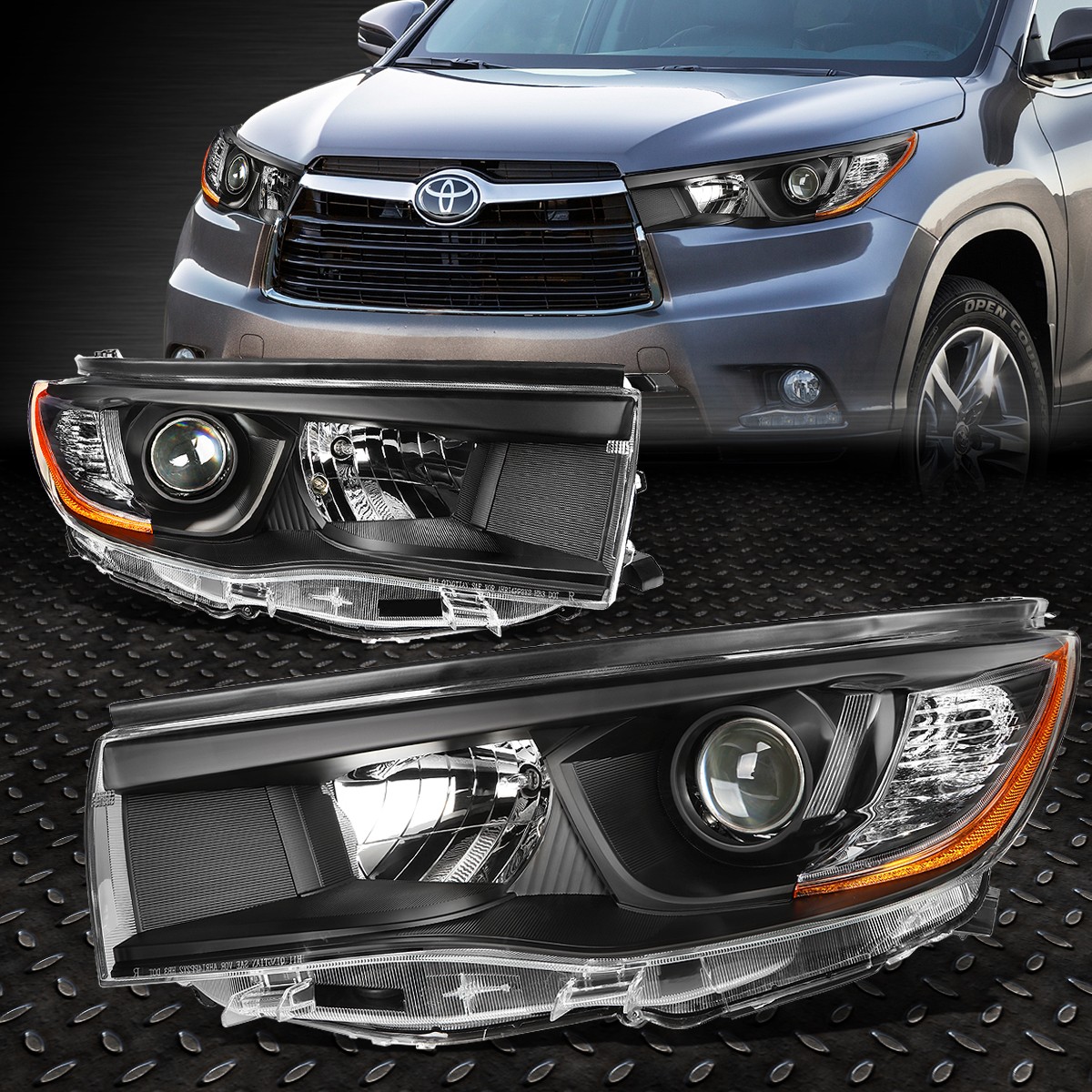 FOR 14-16 TOYOTA HIGHLANDER BLACK HOUSING AMBER CORNER PROJECTOR HEADLIGHT LAMP FOR 14-16 TOYOTA HIGHLANDER BLACK HOUSING AMBER CORNER PROJECTOR HEADLIGHT LAMP