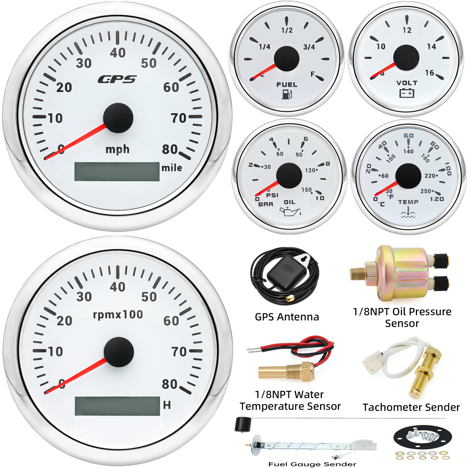 6 Gauge Set 85mm GPS Speedometer 80MPH Waterproof for Marine Boat Car Truck ATV 6 Gauge Set 85mm GPS Speedometer 80MPH Waterproof for Marine Boat Car Truck ATV