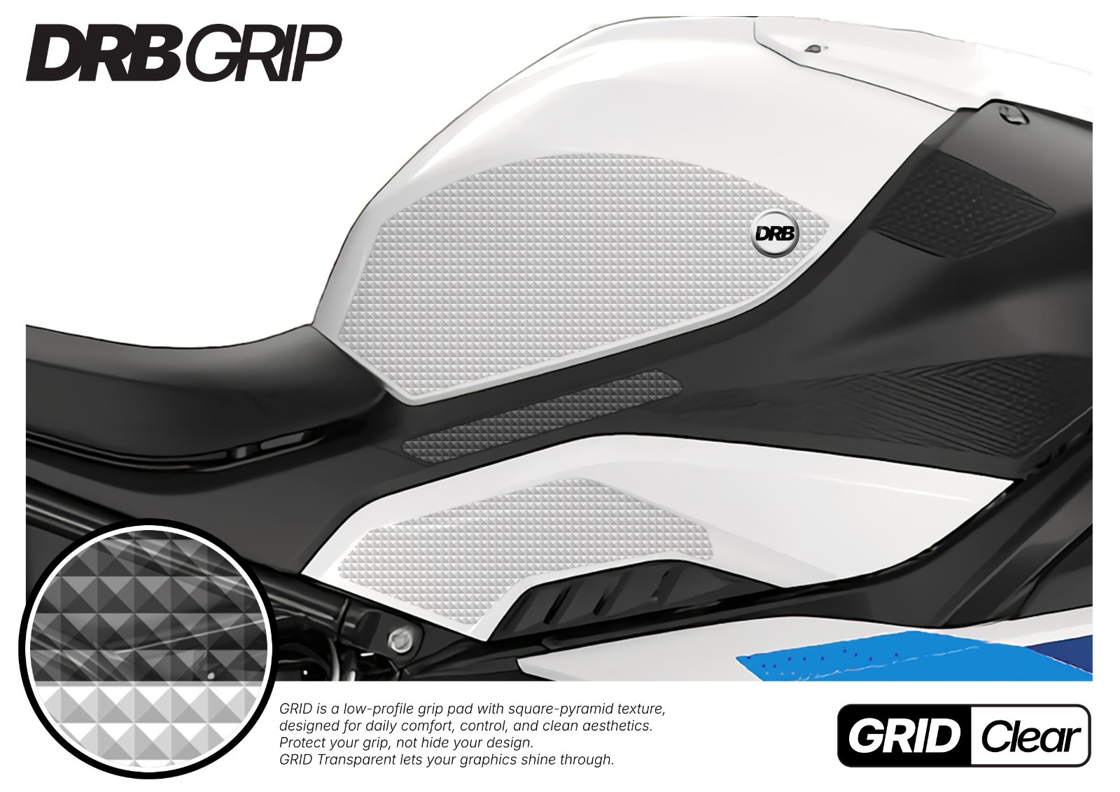 DRB Grip For BMW S1000RR (2019~) Tank Grips (GRID/Clear)