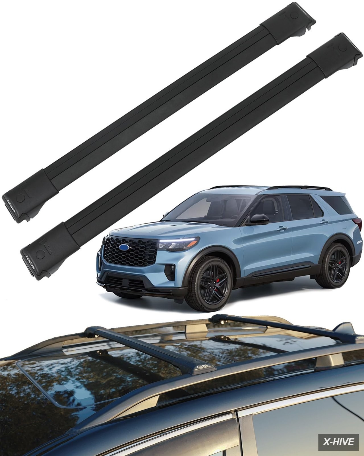 FelicValo Cargo Bars Ultra-Quiet Low-Profile Roof Rack Cross Explorer 1
