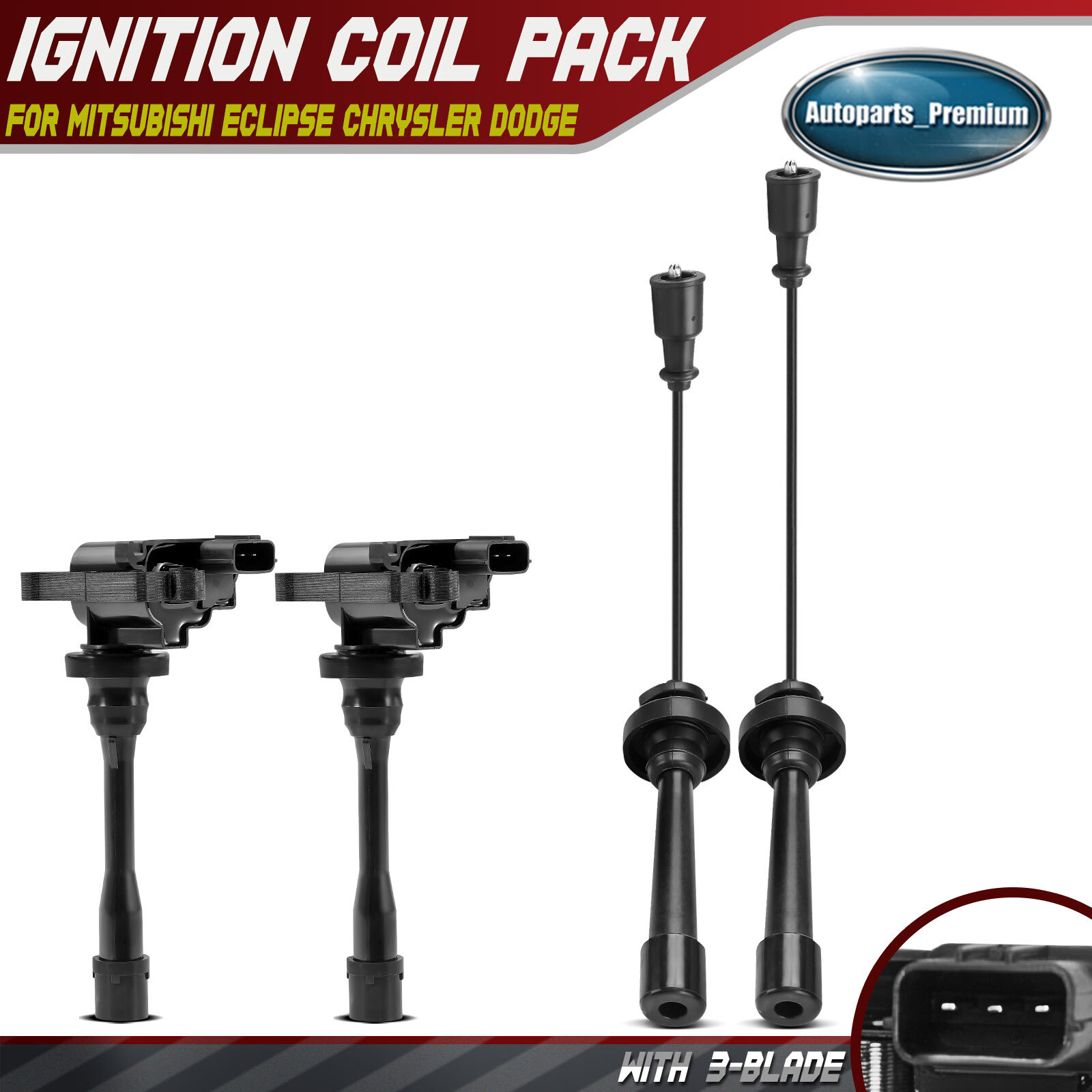 2x Ignition Coils & 2x Spark Plug Wires for Mitsubishi Eclipse Chrysler Dodge