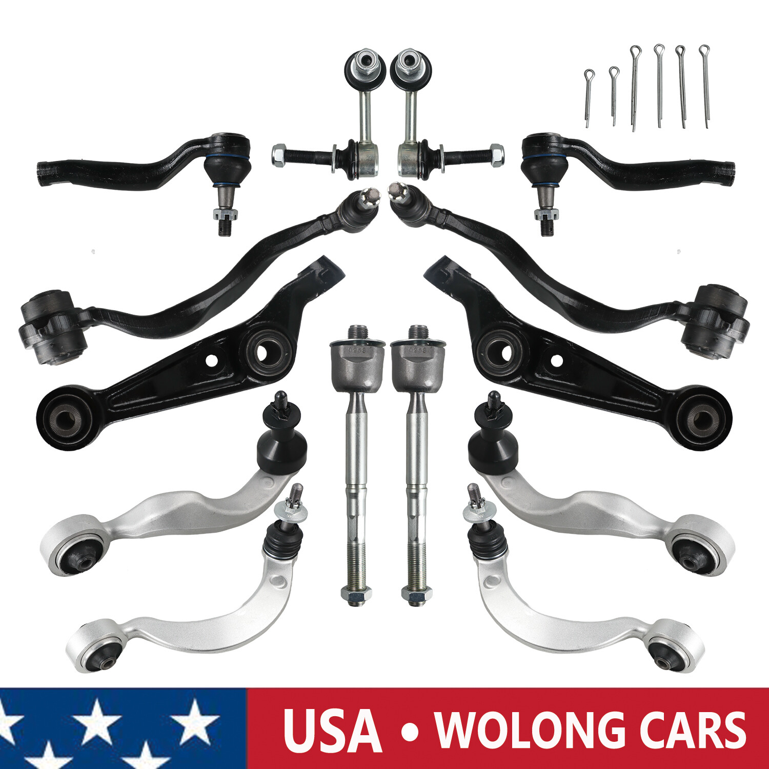 14 Pcs Front Upper Lower Control Arms Links & Tie Rod Kit for Lexus LS460 AWD