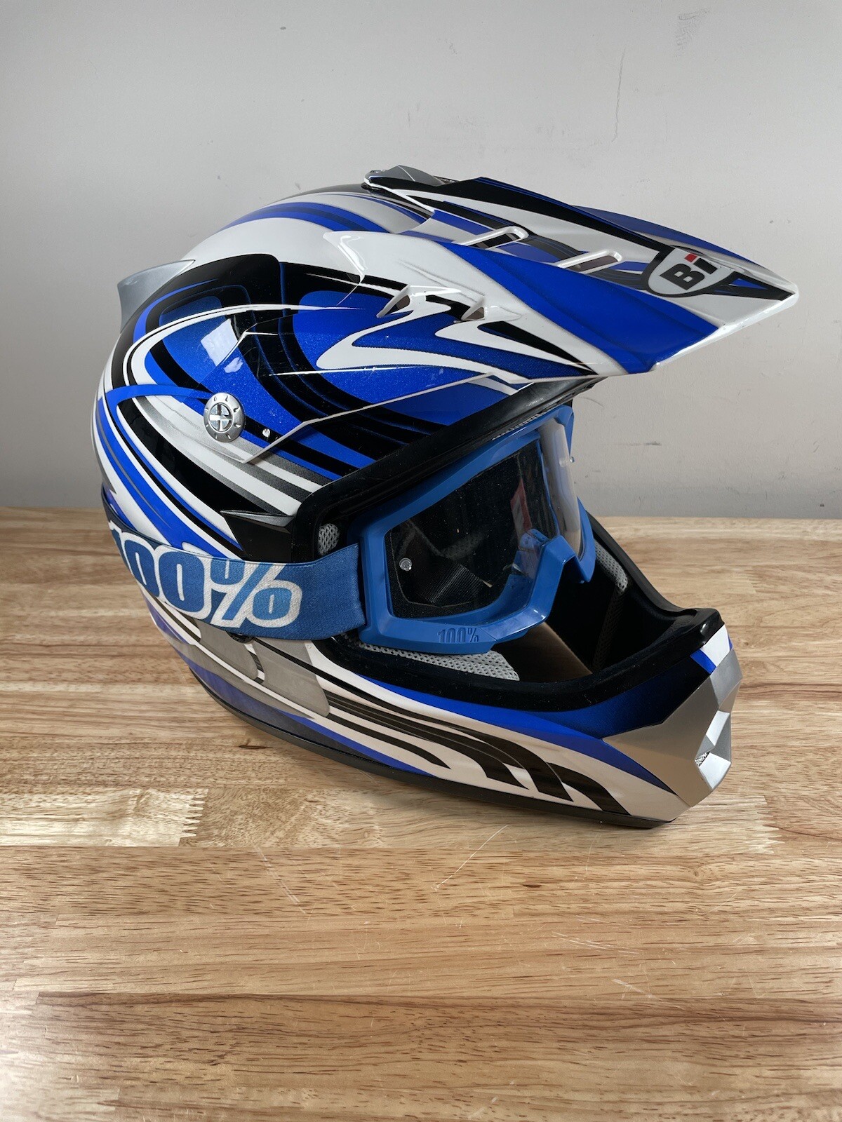 BiLT Youth Kids Motocross Helmet Dirtbike Offroad ATV XXL Blue White + Goggles