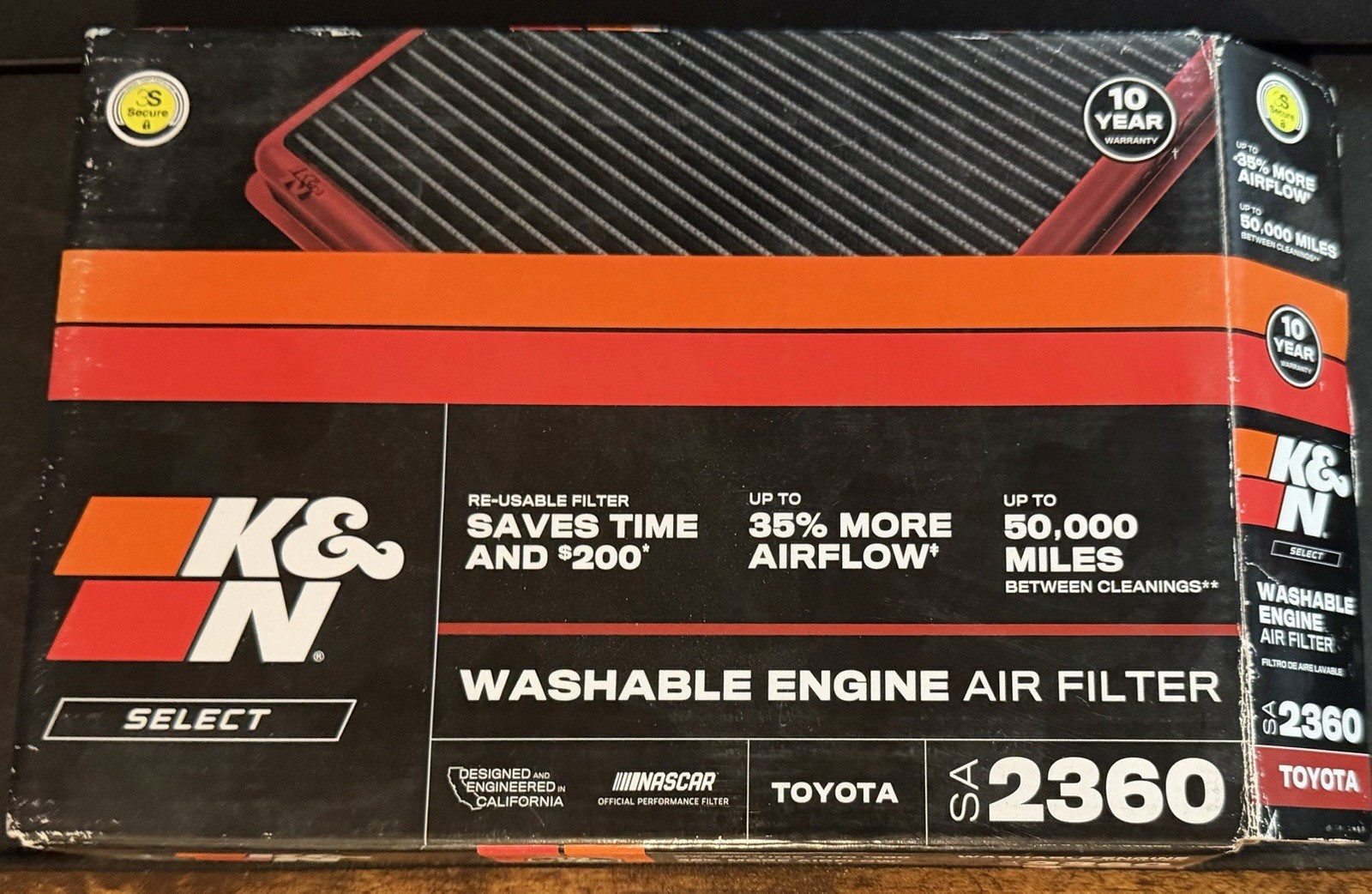 K&N Engine Air Filter High Performance Premium Washable SA-2360 TOYOTA OPEN BOX