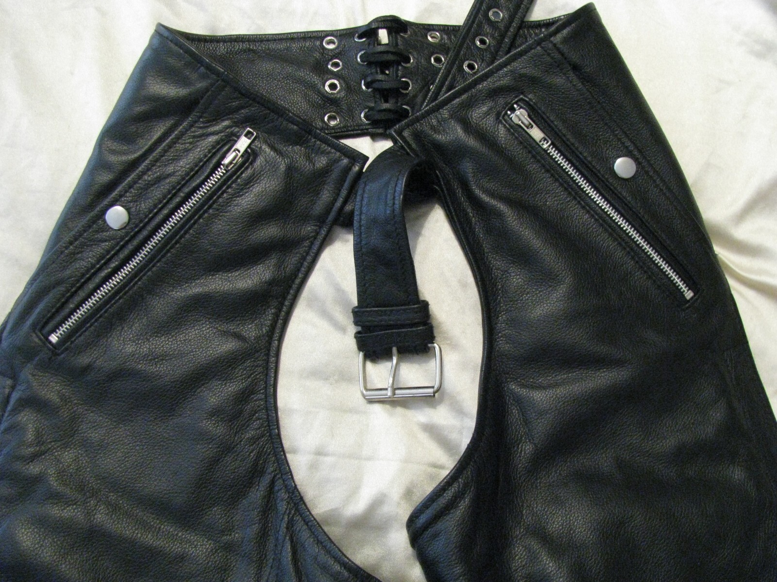 Motorcycle Leather Chaps Biker Pants Black w/ Removable Insolation by FMC Sz XL
