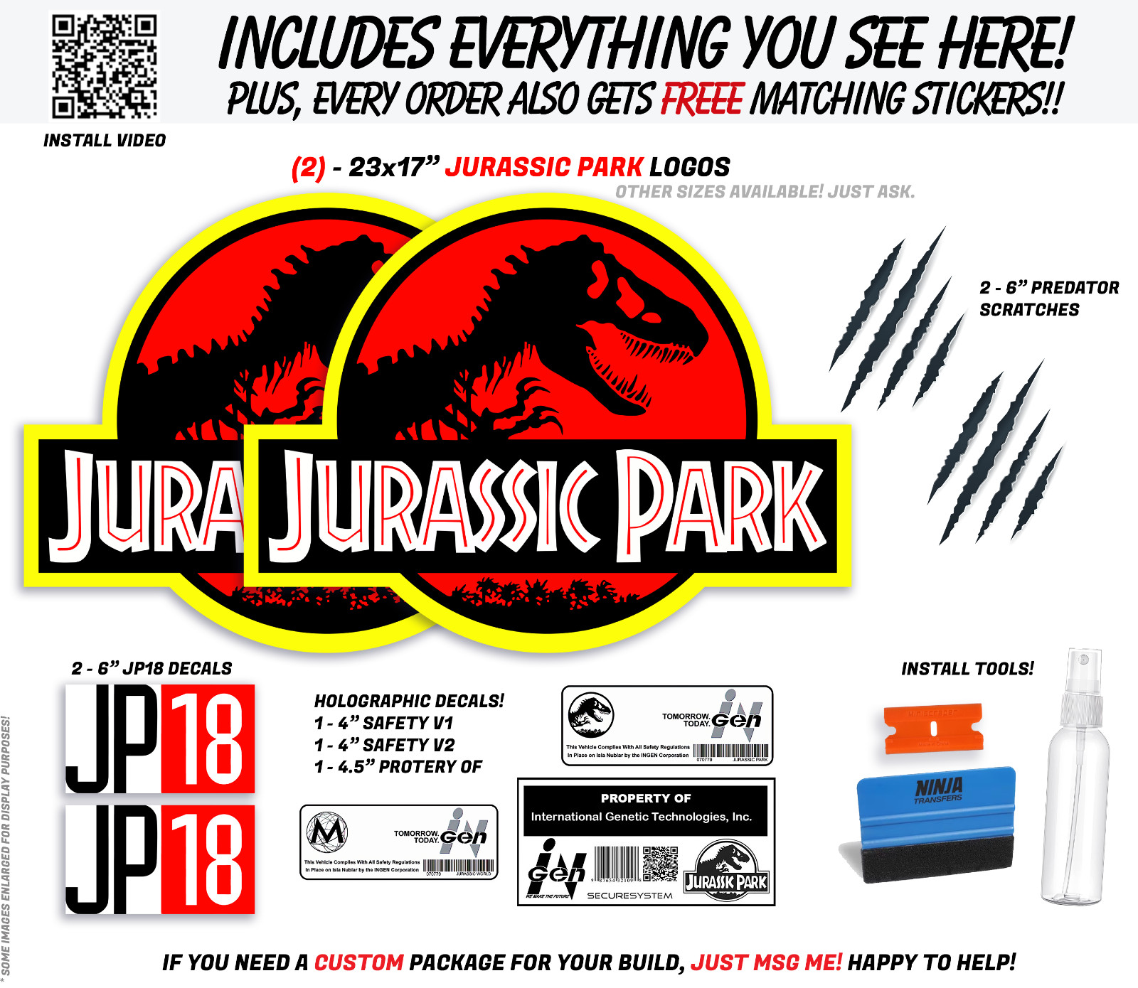 Jurassic Park CLING - 2 waterproof/UVproof Removal cling decals for your Vehicle