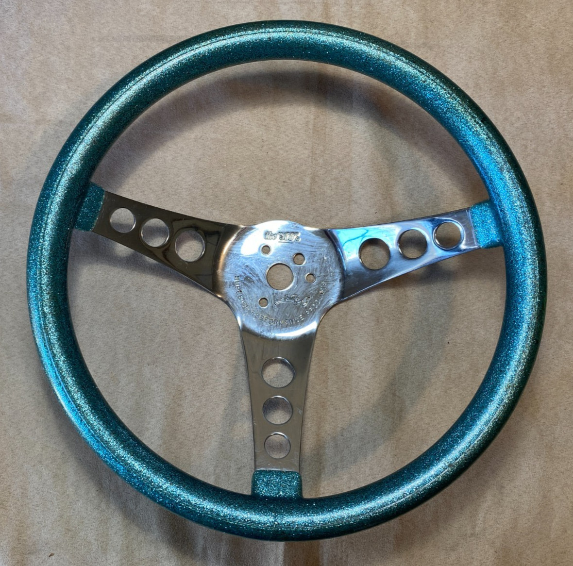 Superior Vintage 12” The 500 Blue Metal Metallic Flake Steering Wheel Nice