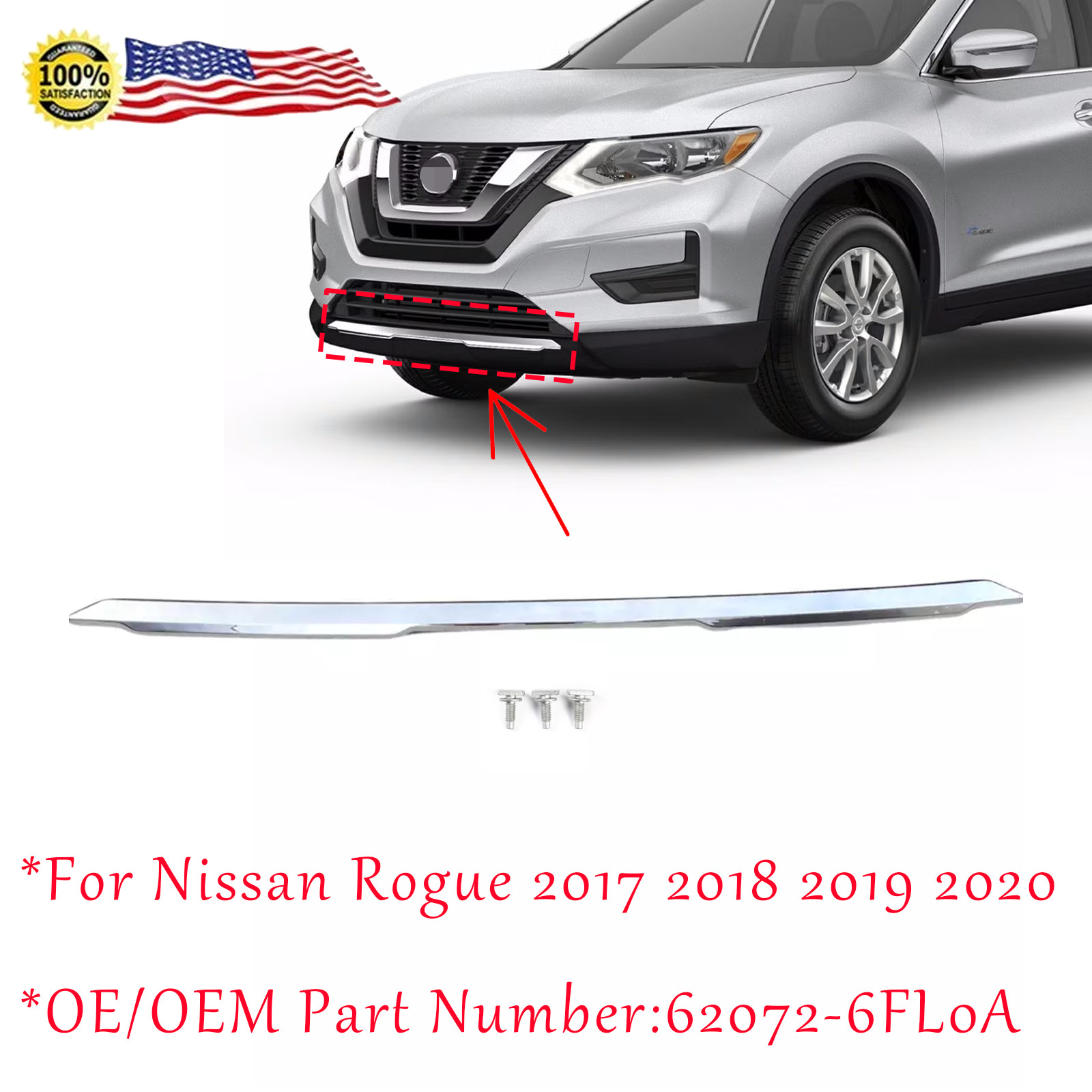 For Nissan Rogue 2017-2019 2020 Front Bumper Chrome Moulding Trim 62072-6FL0A For Nissan Rogue 2017-2019 2020 Front Bumper Chrome Moulding Trim 62072-6FL0A