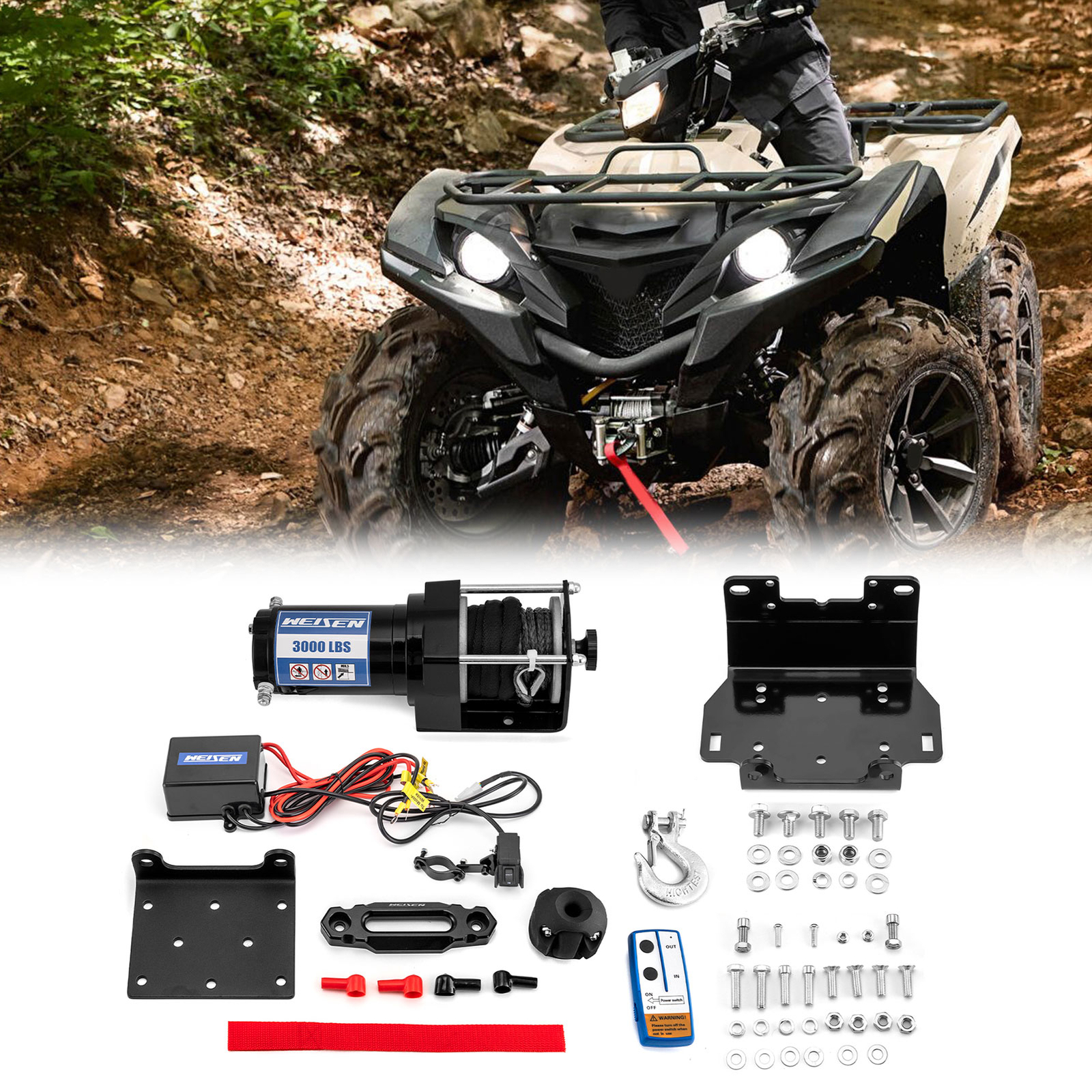 3000lb 12V Electric Winch Mount Kit Fit Yamaha Grizzly Kodiak 700 2016-2026