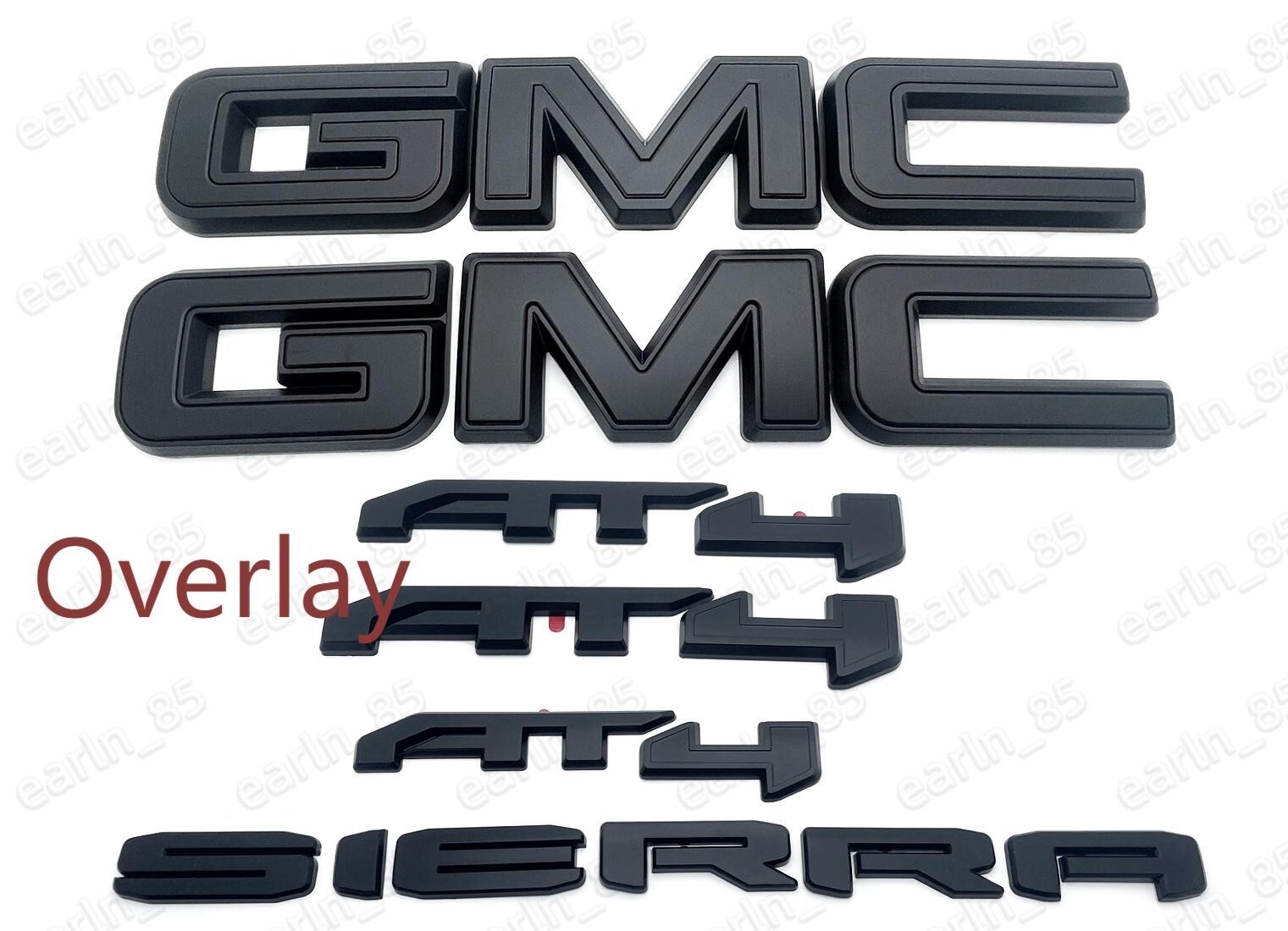 2019-2026 GMC Sierra Front & Rear and AT4 OVERLAY Emblems kit Matte BLACK